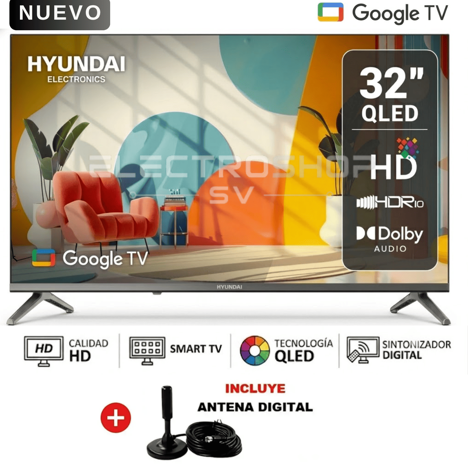 TELEVISOR HYUNDAI 32' QLED SMART TV HYLED3259QG GOOGLE TV + ANTENA DIGITAL - 1