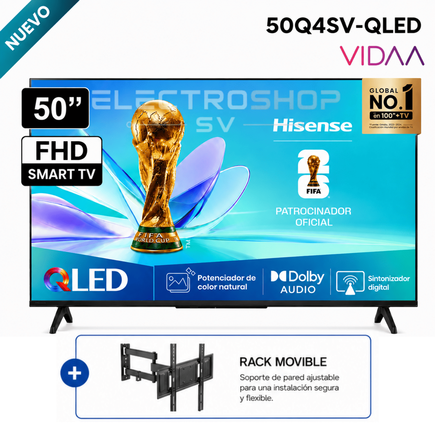TELEVISOR SMART TV HISENSE 50 QLED FULL HD 50Q4SV 2026 + RACK - 1