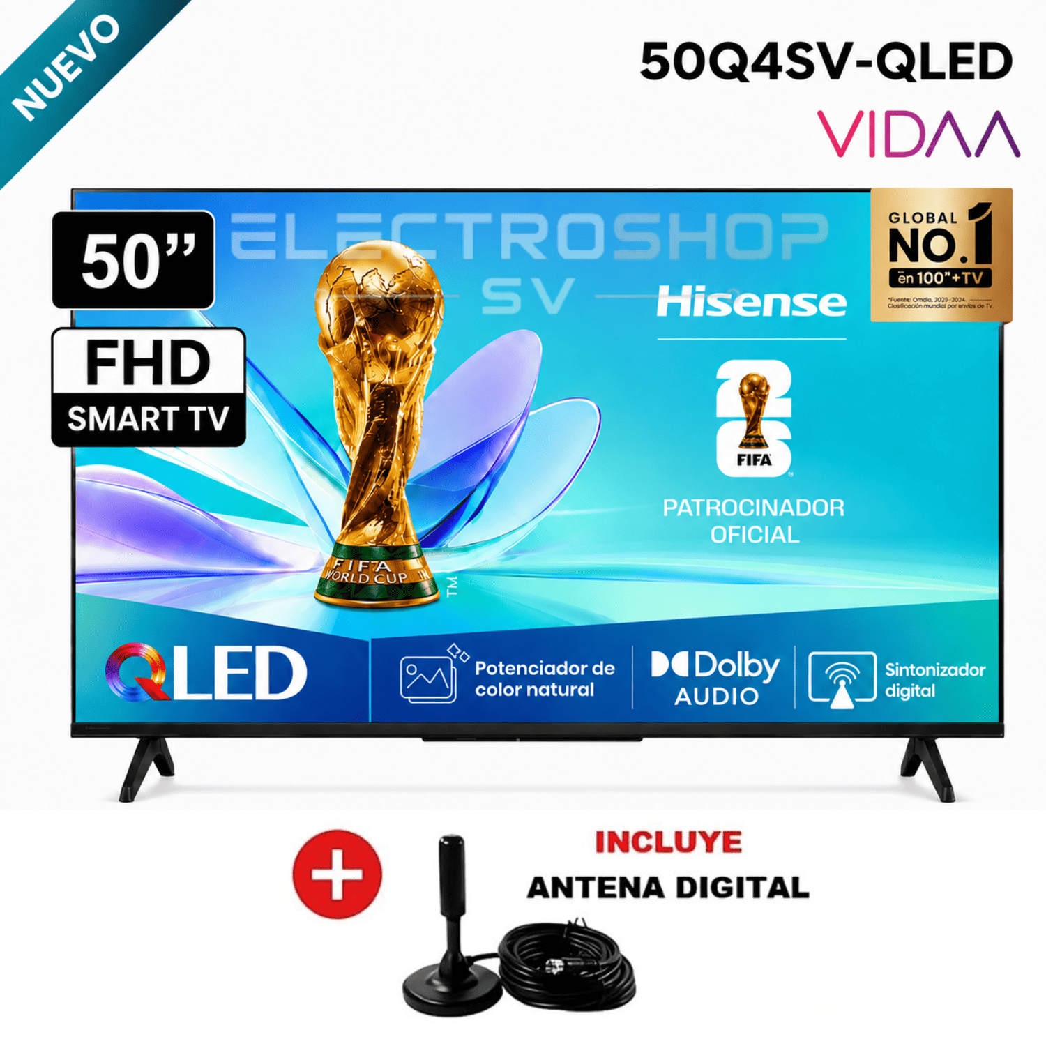 TELEVISOR SMART TV HISENSE 50 QLED FULL HD 50Q4SV 2026 + ANTENA DIGITAL - 1