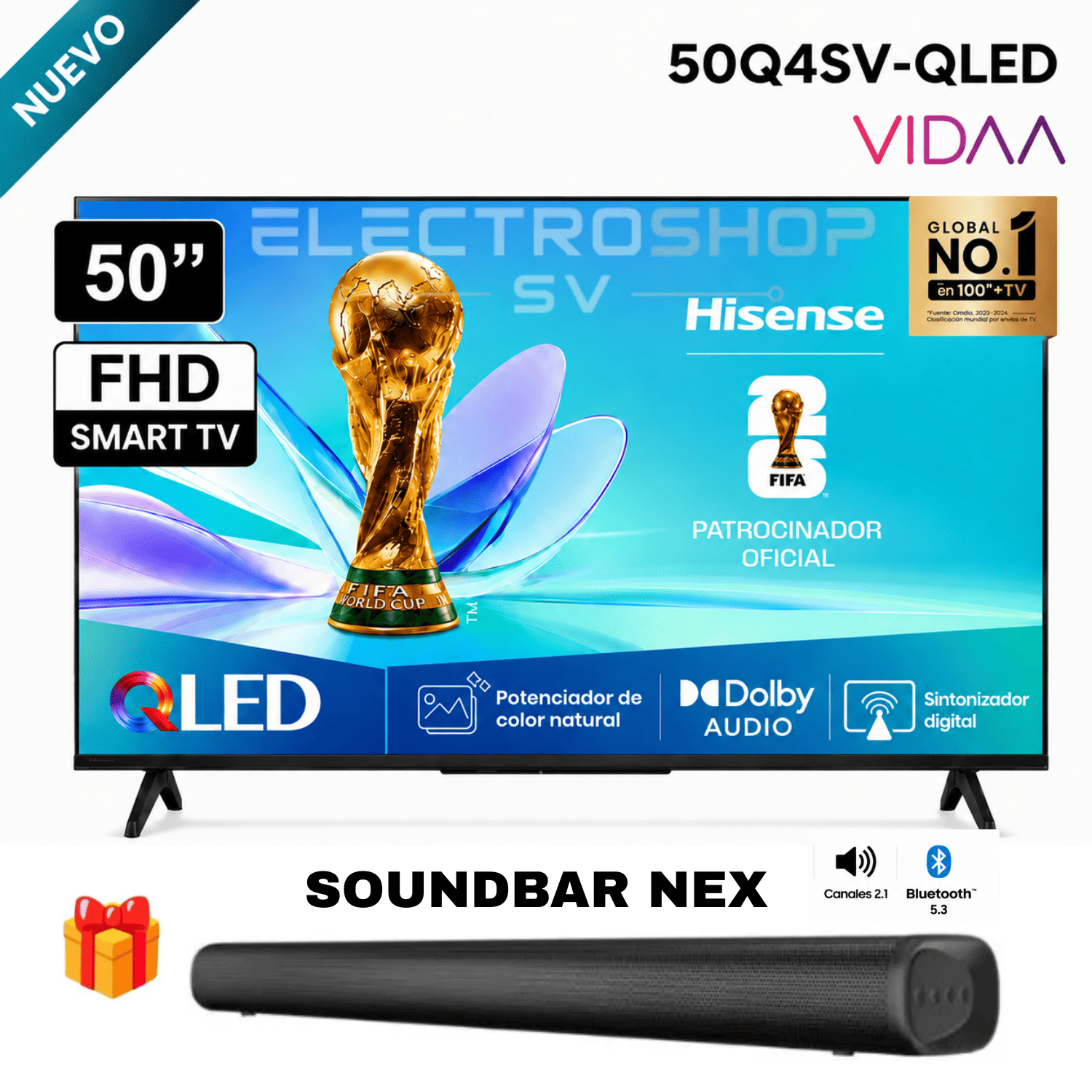 TELEVISOR SMART TV HISENSE 50 QLED FULL HD 50Q4SV 2026 + SOUNDBAR NEX - 1
