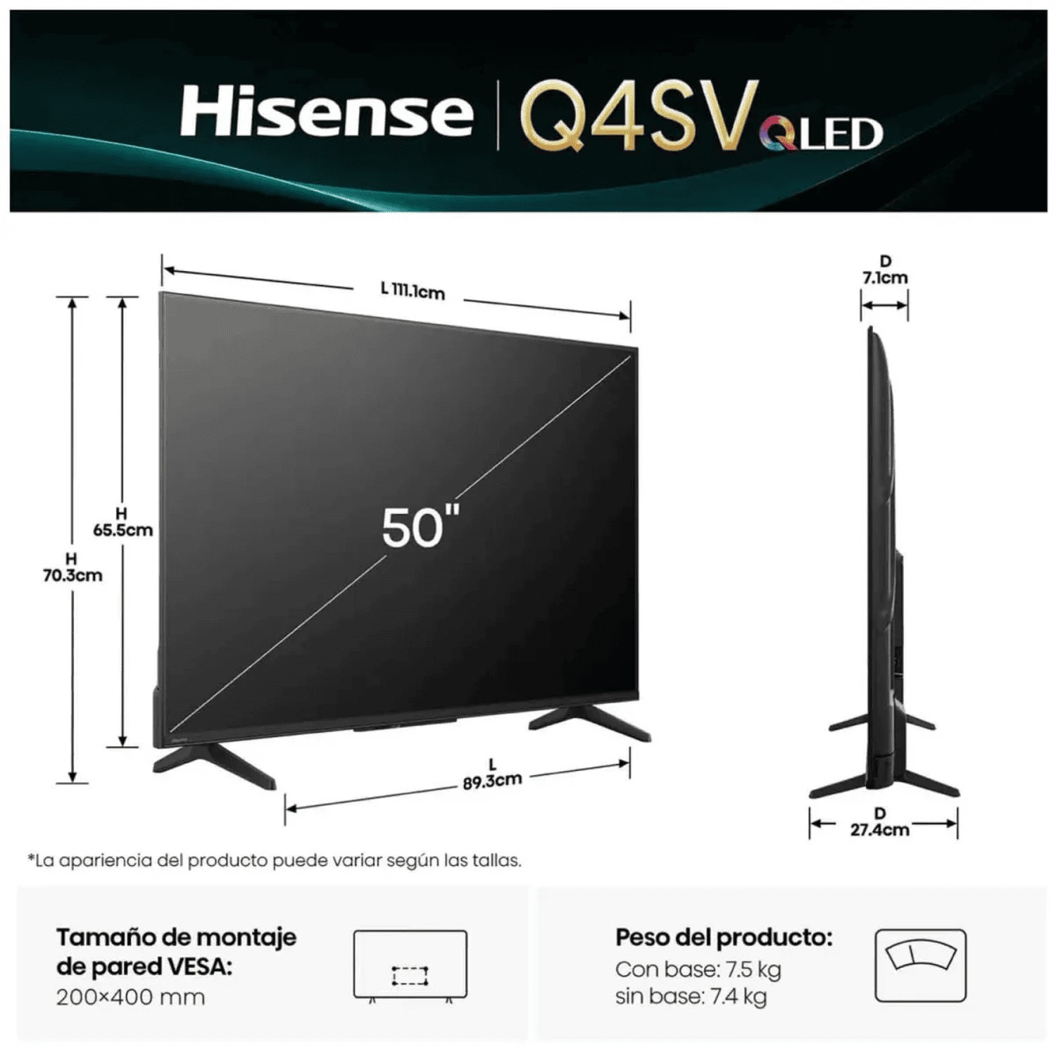 TELEVISOR SMART TV HISENSE 50 QLED FULL HD 50Q4SV 2026 + SOUNDBAR NEX - 2