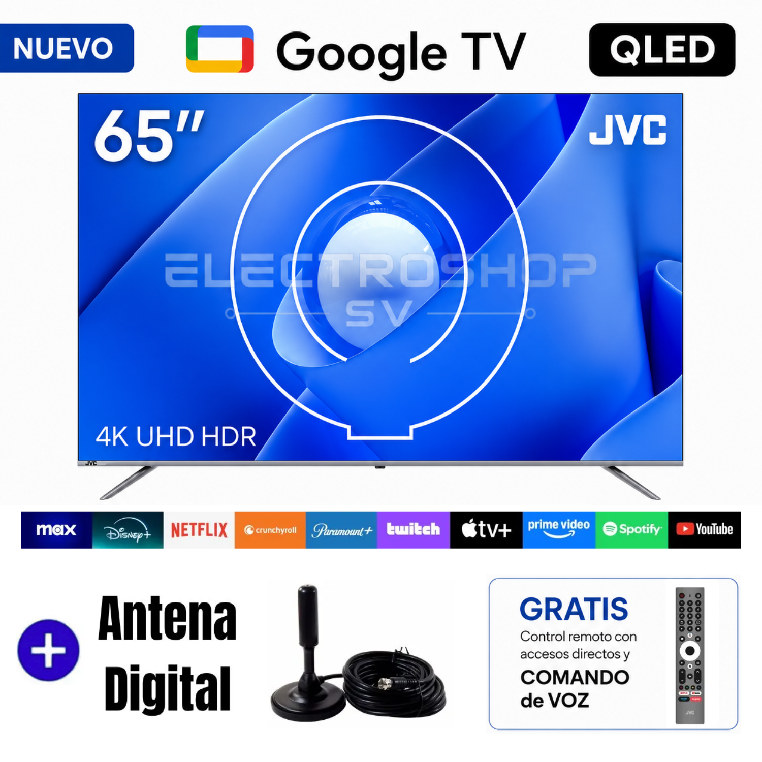 TELEVISOR JVC 65 QLED 4K GOOGLE TV SMART TV UHD + ANTENA DIGITAL - 1