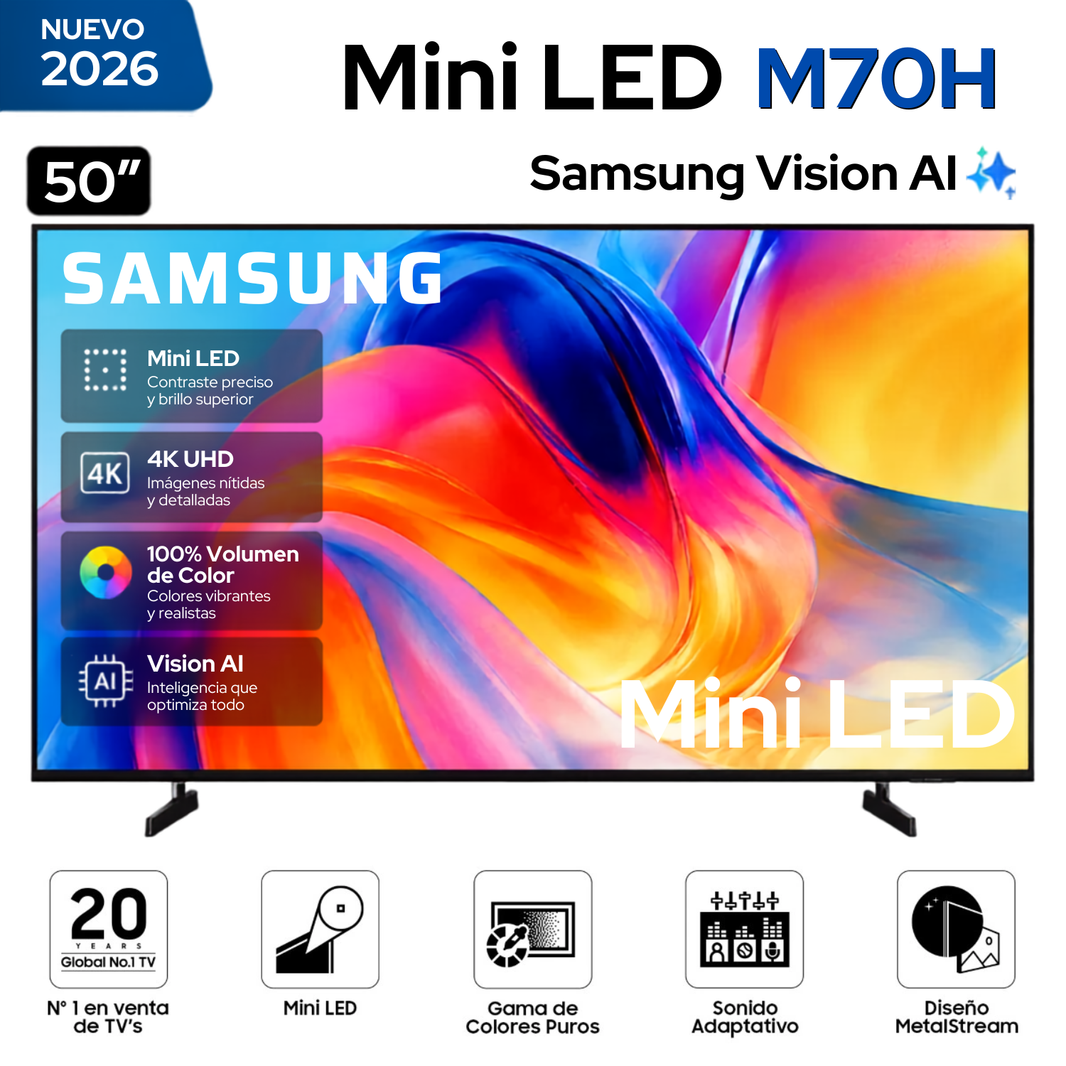 TELEVISOR SMART TV SAMSUNG 4K ACTIVE HDR 50” UN50M70HAGXPE - 1