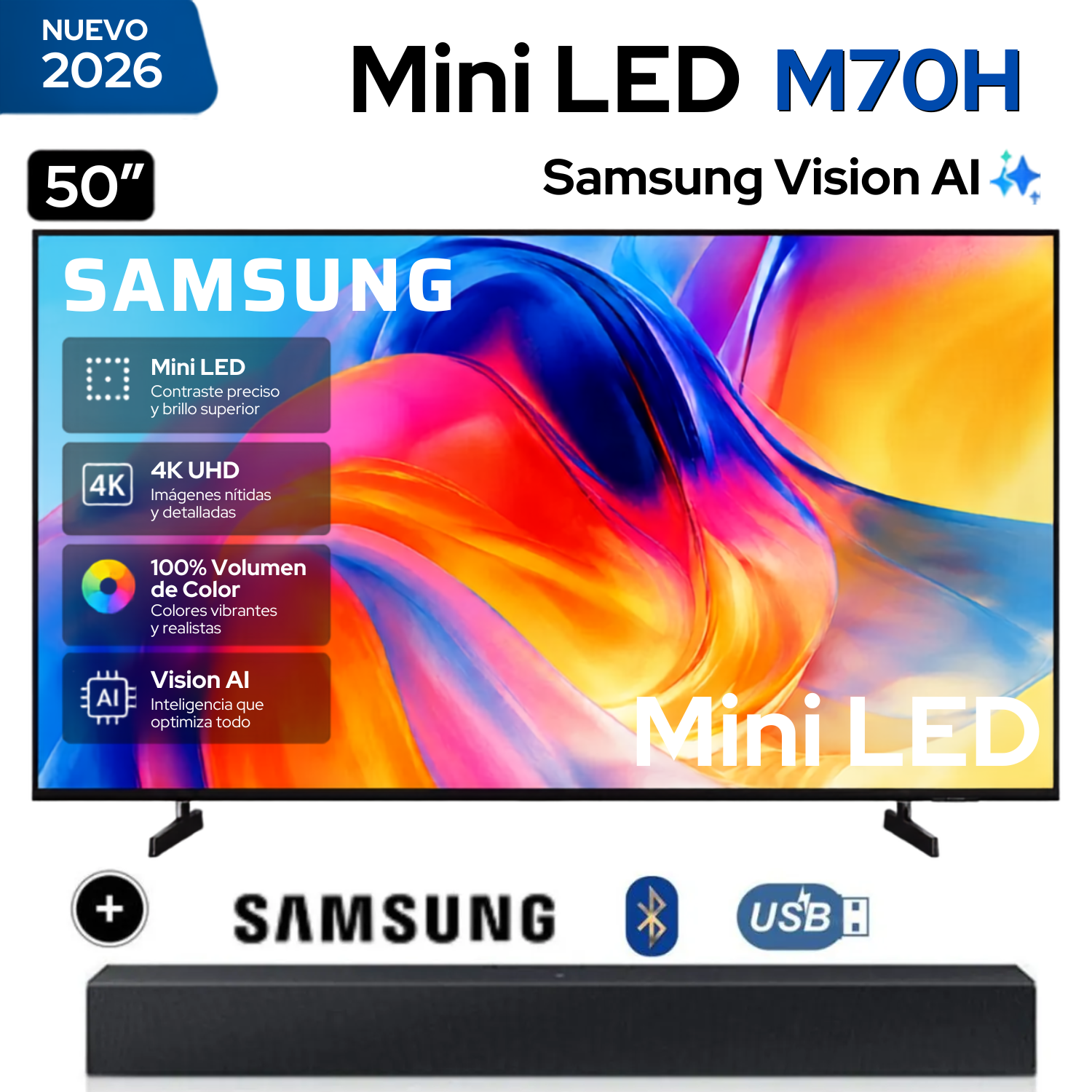 TELEVISOR SMART TV SAMSUNG 4K ACTIVE HDR 50” UN50M70HAGXPE + SOUNDBAR SAMSUNG - 1