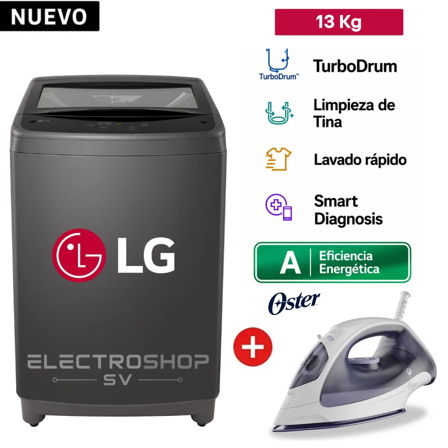 LAVADORA CARGA SUPERIOR 13KG WT13BVTB + PLANCHA OSTER - 1