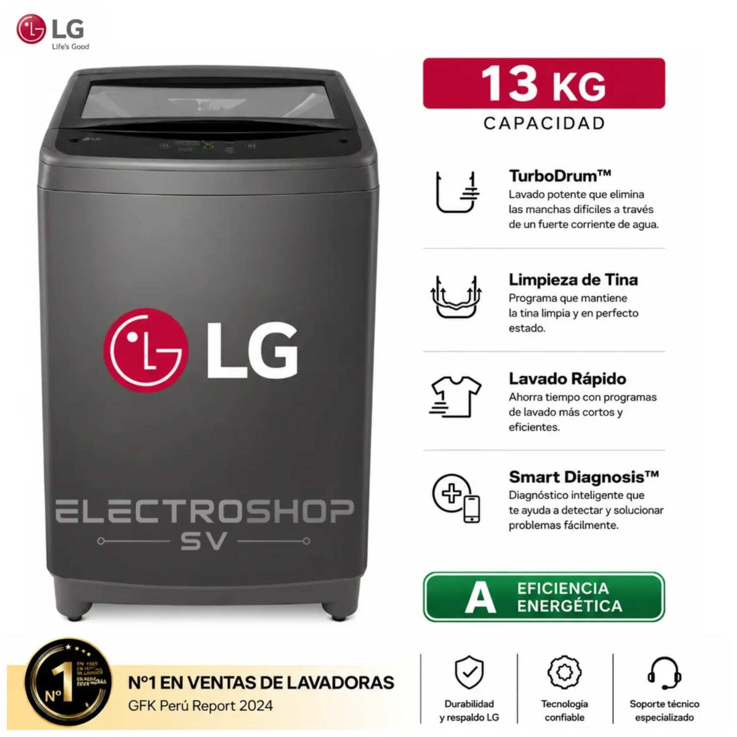 LAVADORA LG 13 KG WT13BVTB NEGRO - 1