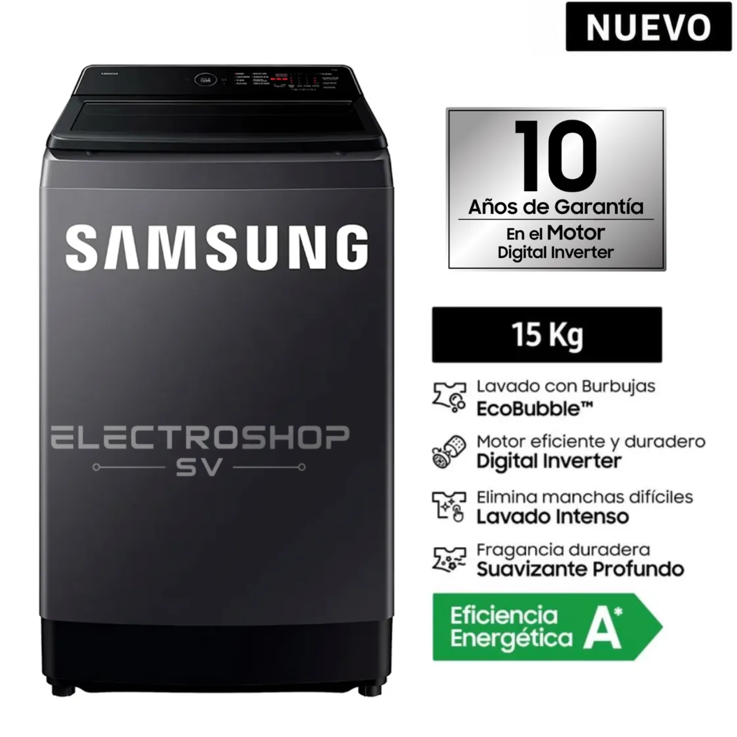 LAVADORA SAMSUNG 15KG WA40F15E4CPE ECOBUBBLE GRIS GRAFITO - MODELO NUEVO - 1