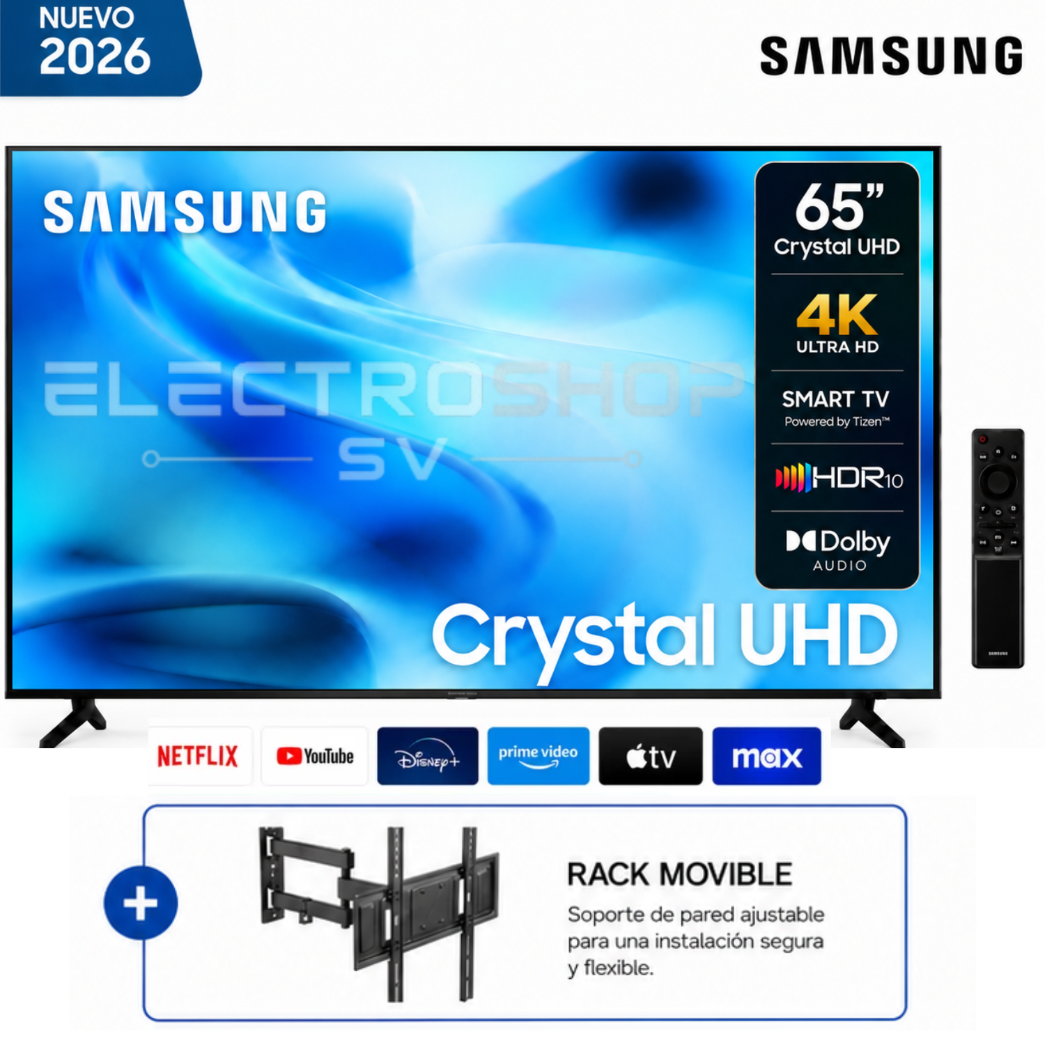 TELEVISOR SAMSUNG SMART TV 65 4K UHD UN65U8000HGXPE 2026 + RACK - 1