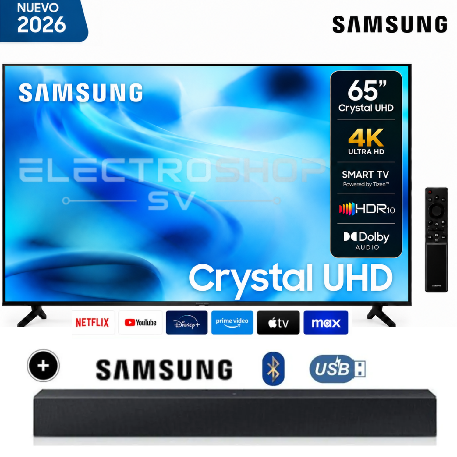 TELEVISOR SAMSUNG SMART TV 65 4K UHD UN65U8000HGXPE 2026 + SOUNDBAR SAMSUNG - 1