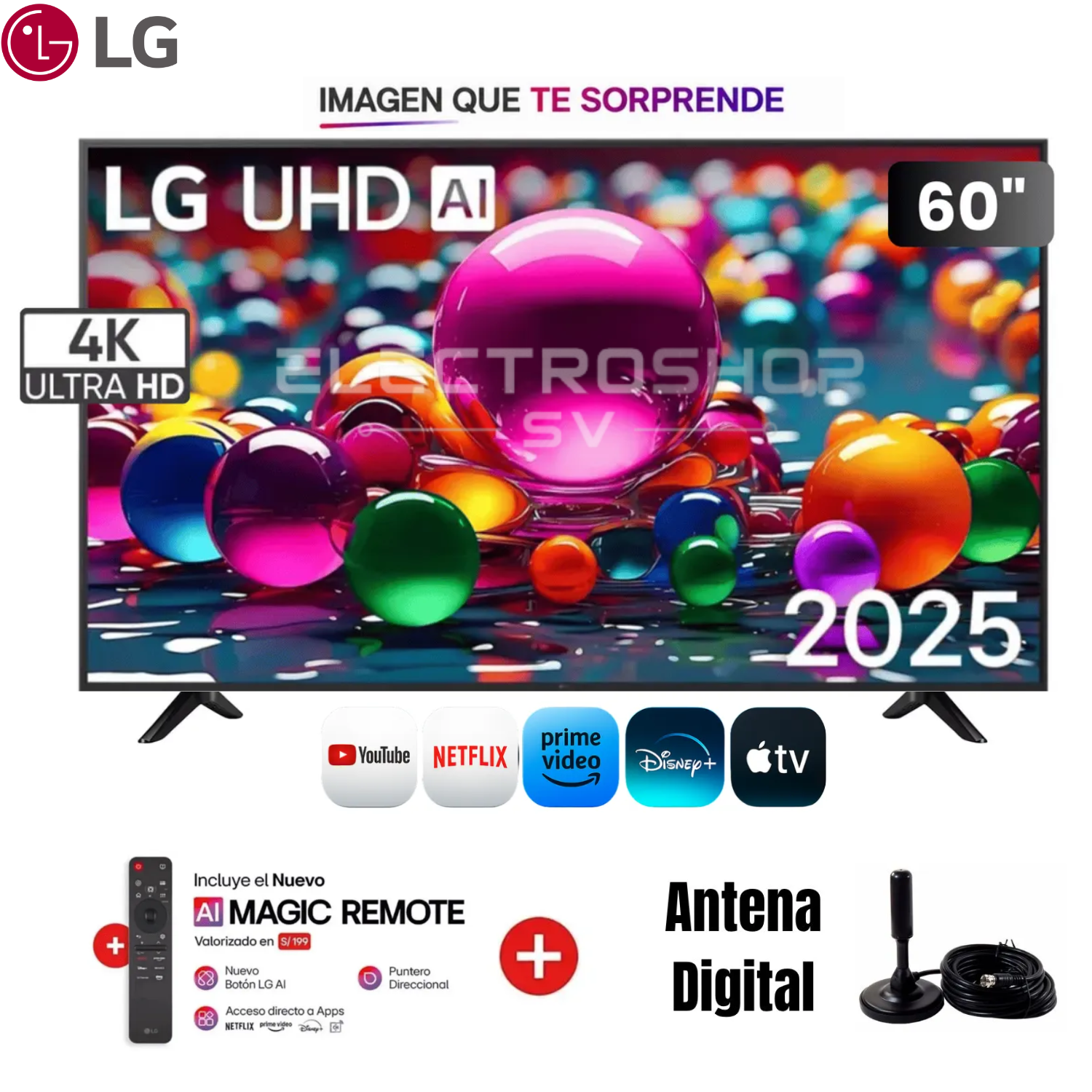TELEVISOR LG 60 SMART WEBOS 60UA8000PSB UHD 4K AI + ANTENA - 1