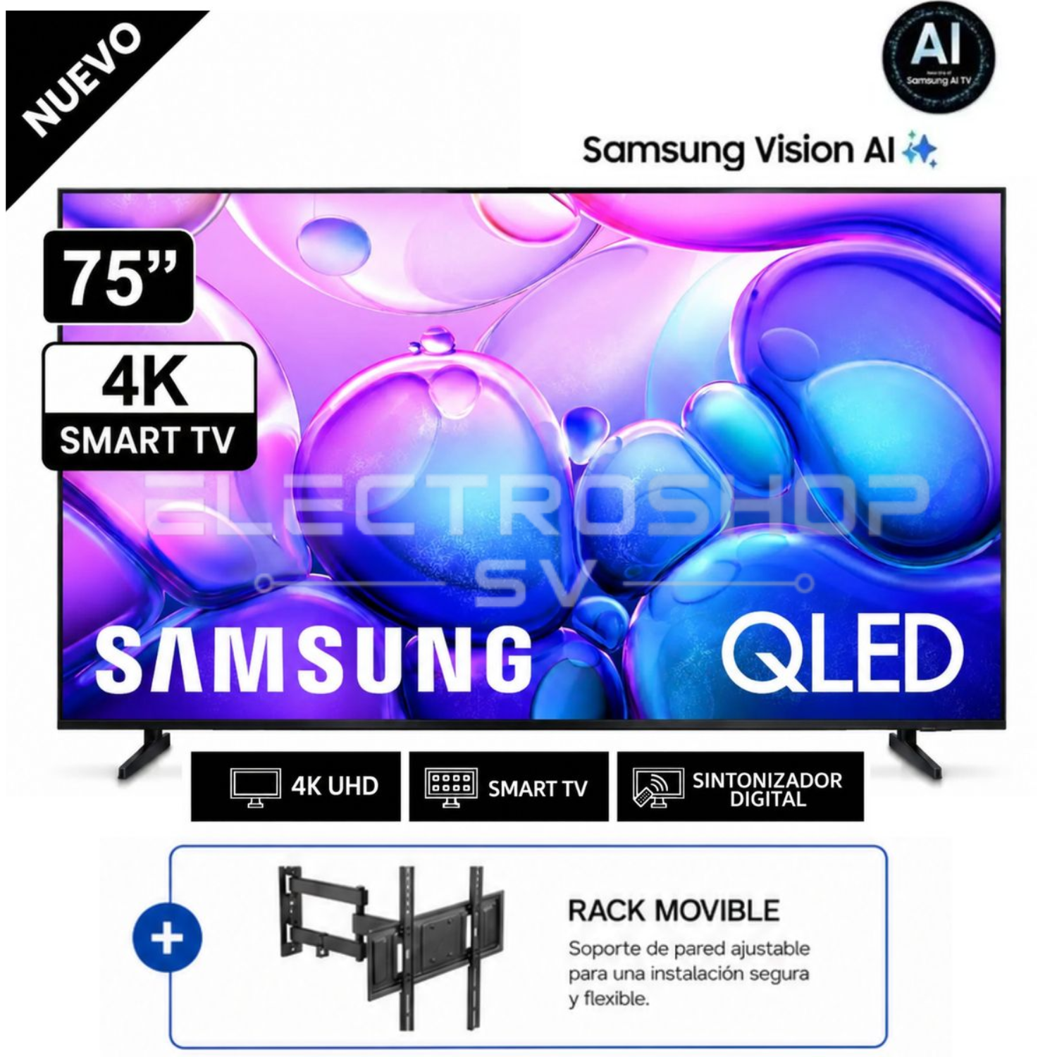 TELEVISOR SAMSUNG QLED 75 SMART TV 4K QN75Q6FA + RACK - 1