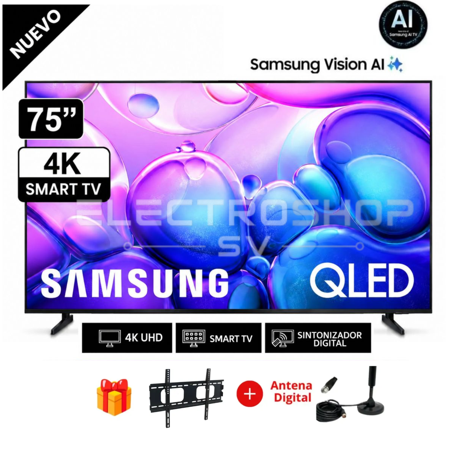 TELEVISOR SAMSUNG QLED 75 SMART TV 4K QN75Q6FA + RACK + ANTENA - 1