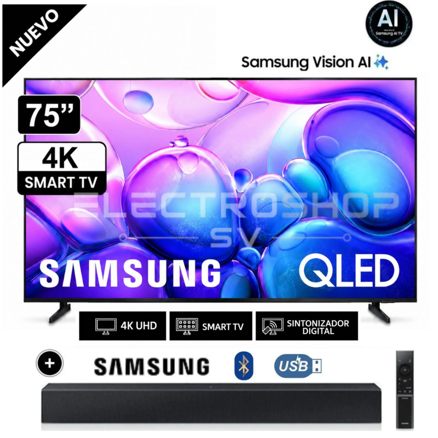 TELEVISOR SAMSUNG QLED 75 SMART TV 4K QN75Q6FA + SOUNDBAR SAMSUNG - 1
