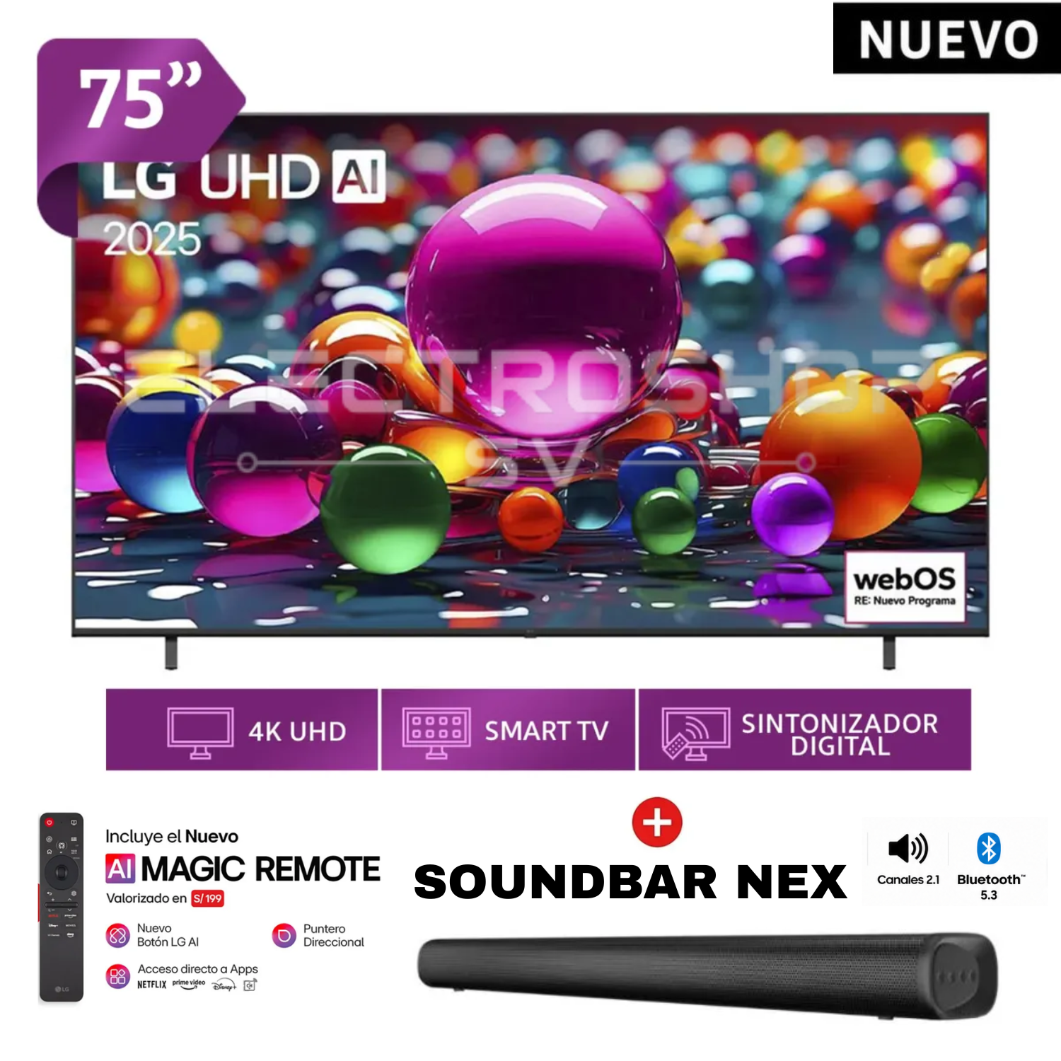 TELEVISOR LG 75 UHD 4K SMART TV THINQ AI 75UA8050PSA 2025 + SOUNDBAR - 1