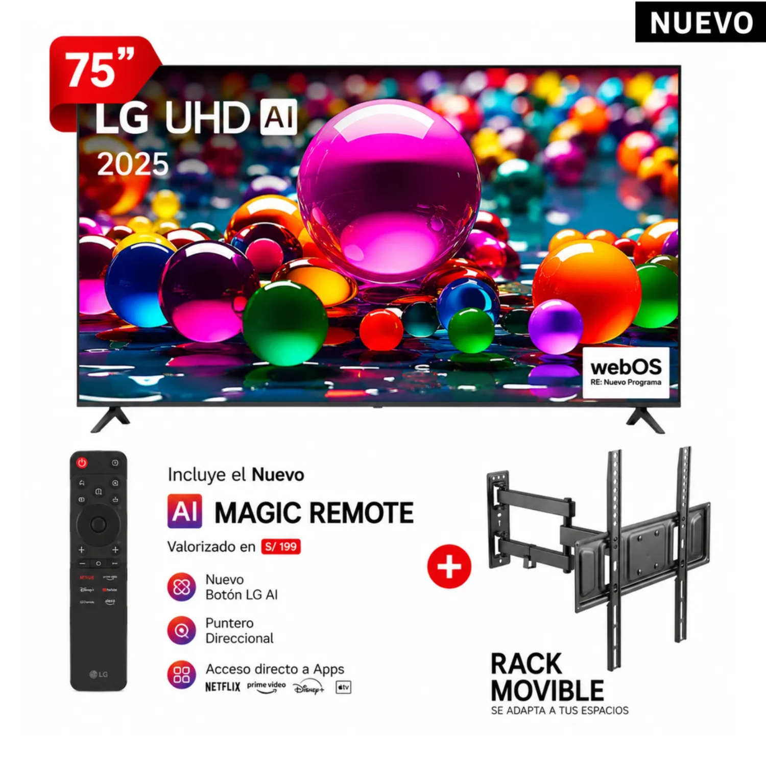 TELEVISOR LG 75 UHD 4K 75UA8050PSA SMART TV THINQ AI 2025 + RACK - 1