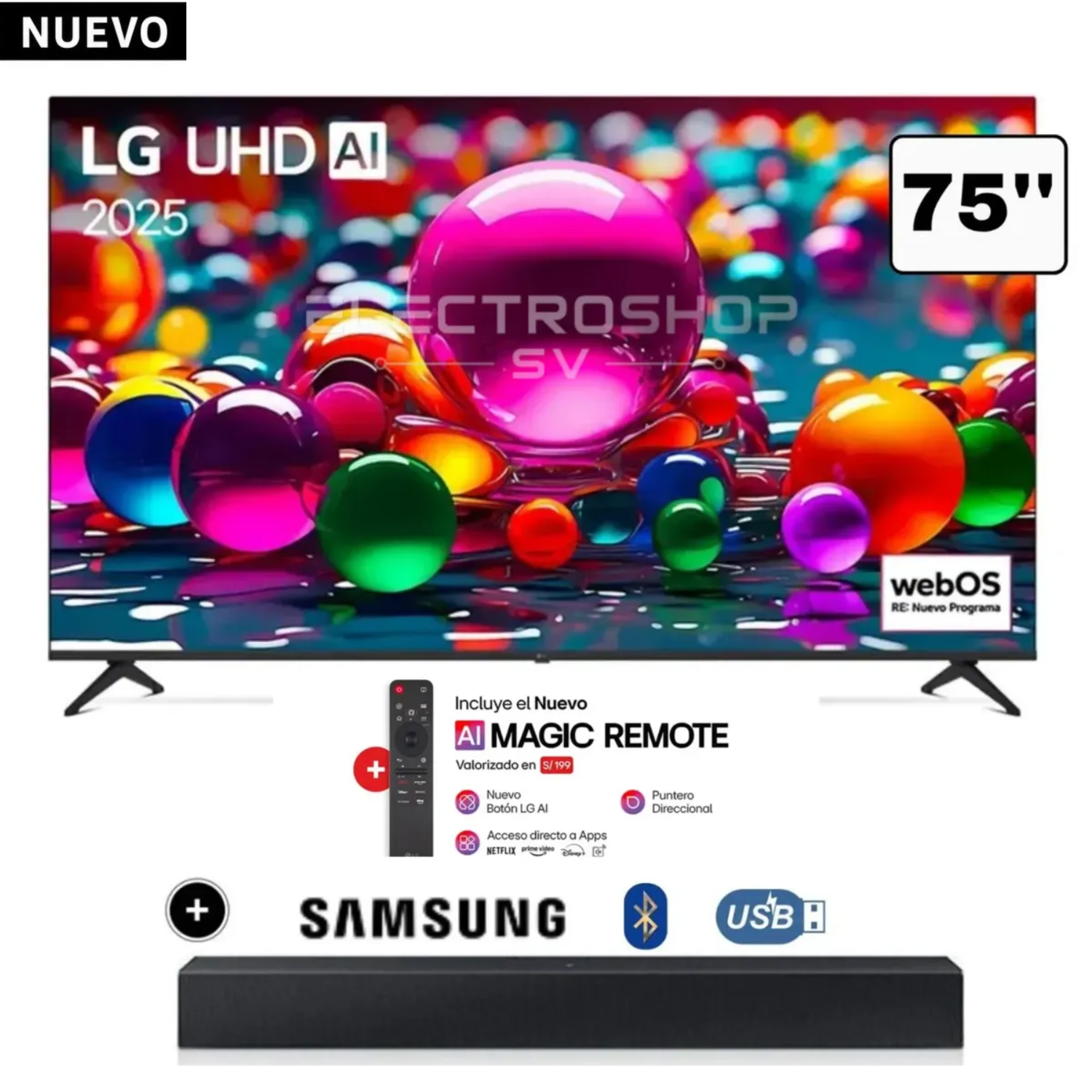 TELEVISOR LG 75 UHD 4K SMART TV THINQ AI 75UA8050PSA + SOUNDBAR - 1