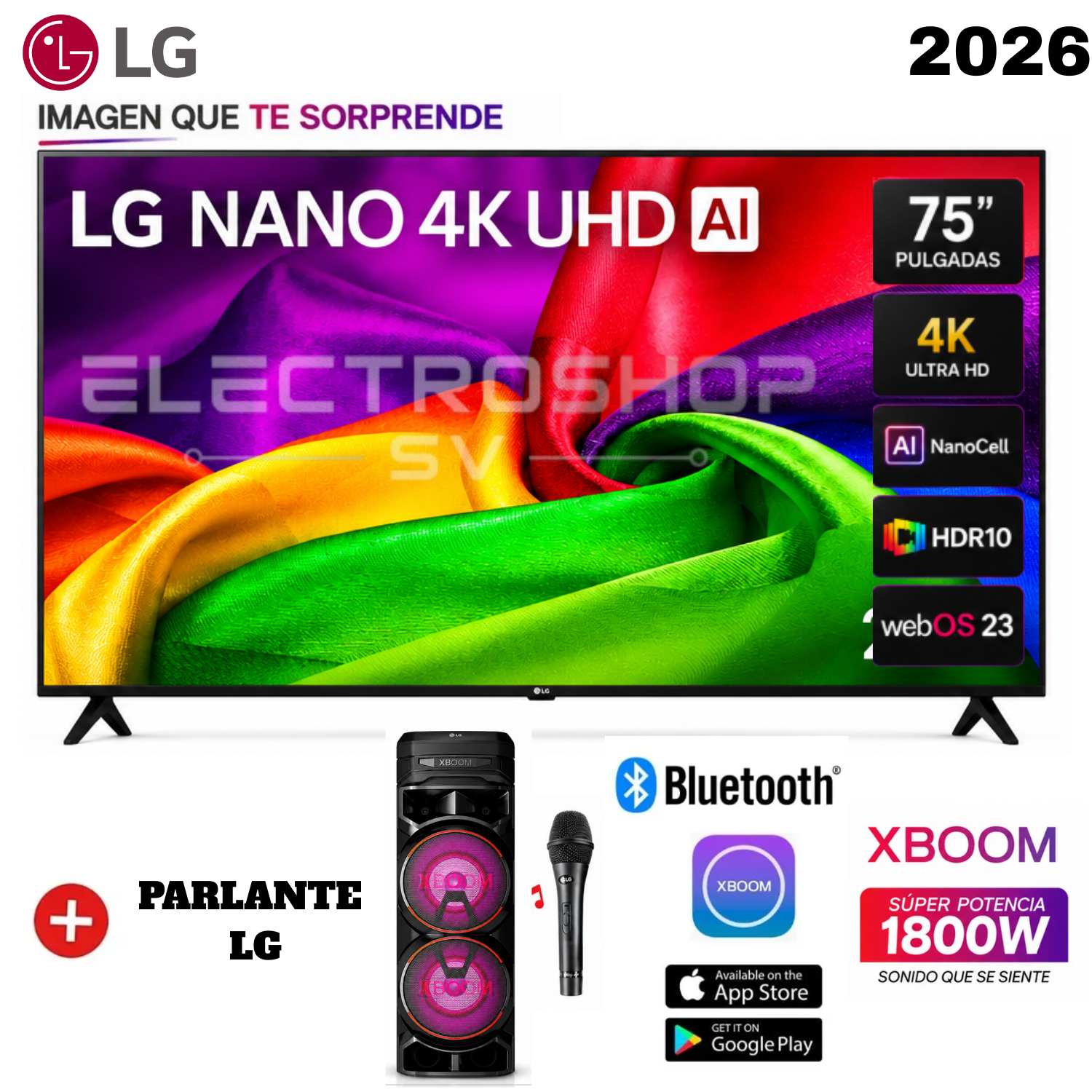 TELEVISOR LG 75” NANO 4K UHD AI SMART TV 75NU800BPSB 2026 + TORRE LG - 1