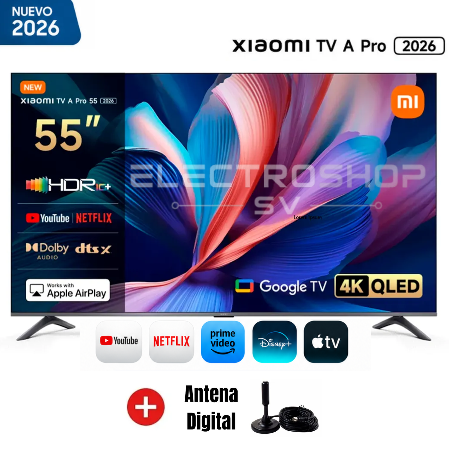 TELEVISOR XIAOMI QLED A PRO 55' UHD 4K GOOGLE TV L55MB-APPH 2026 + ANTENA - 1