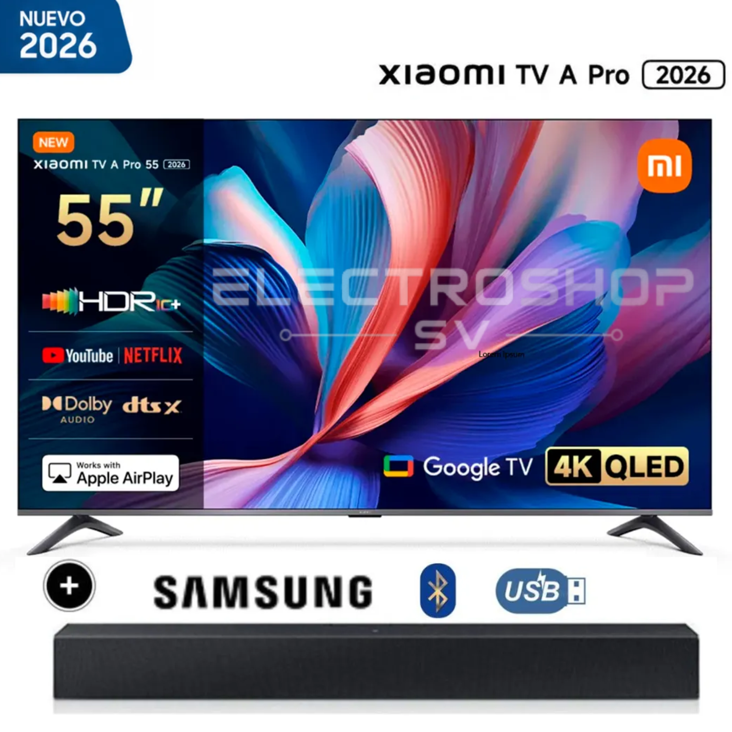 TELEVISOR XIAOMI QLED A PRO 55' UHD 4K GOOGLE TV L55MB-APPH 2026 + SOUNDBAR SAMSUNG - 1