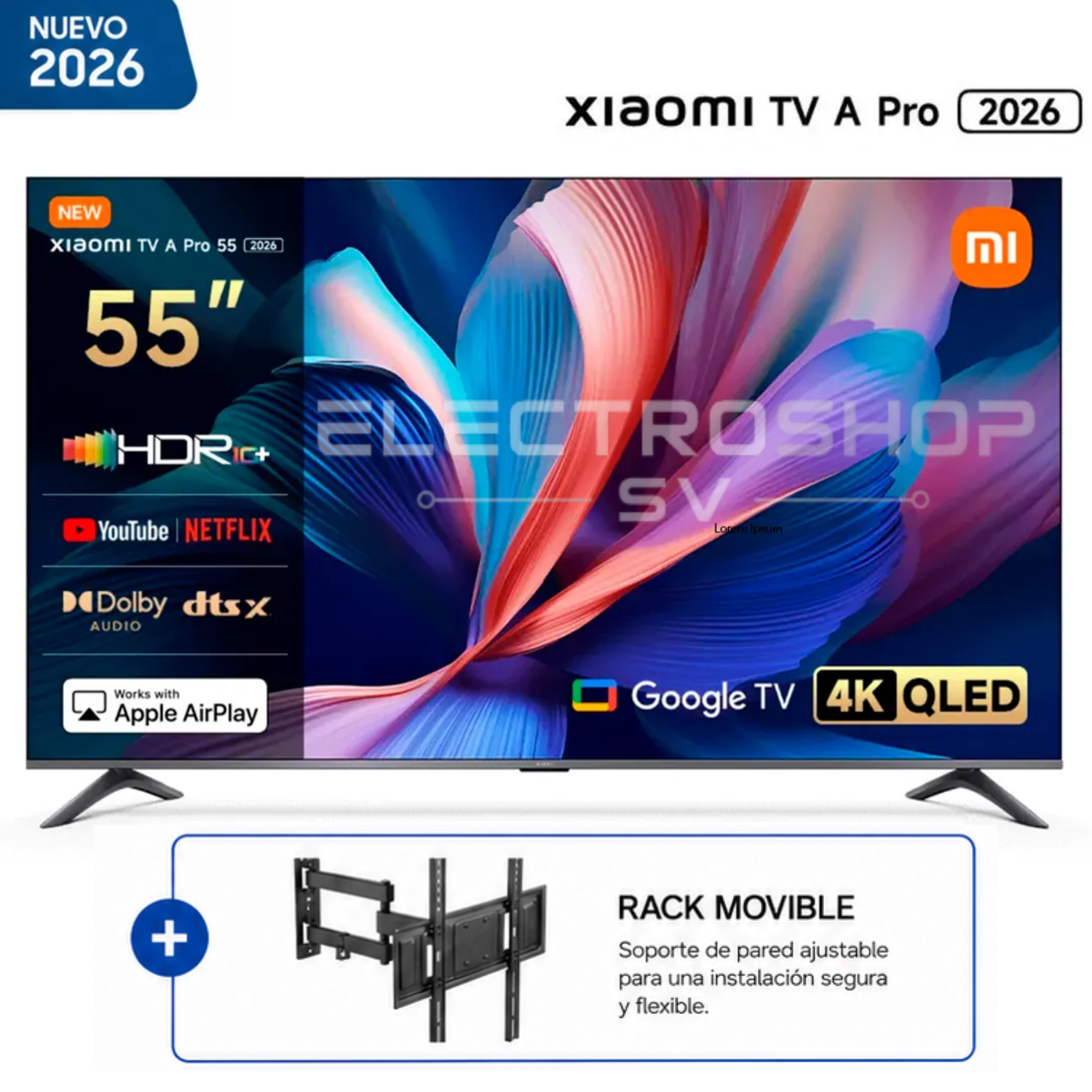 TELEVISOR XIAOMI QLED A PRO 55' UHD 4K GOOGLE TV L55MB-APPH 2026 + RACK - 1