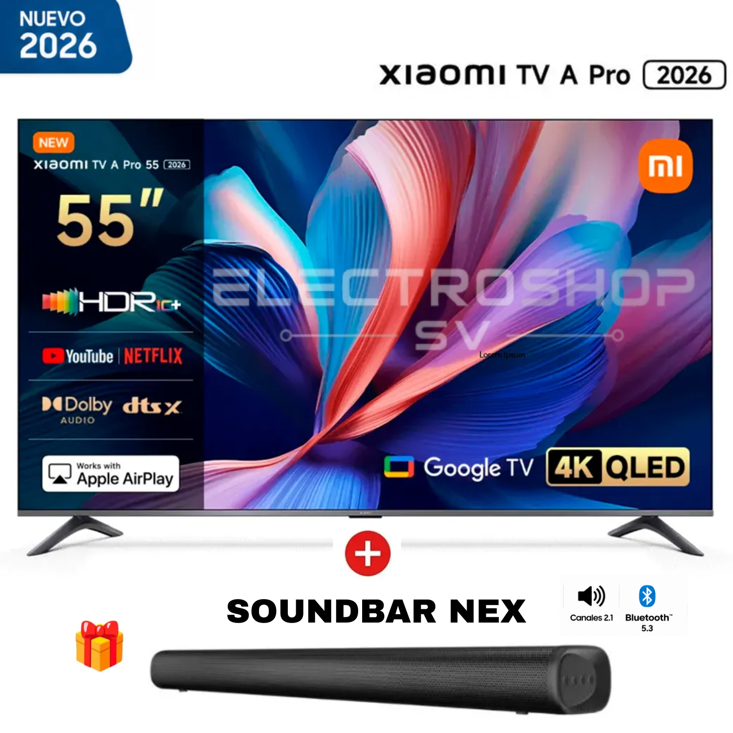 TELEVISOR XIAOMI QLED A PRO 55' UHD 4K GOOGLE TV L55MB-APPH 2026 + SOUNDBAR NEX - 1