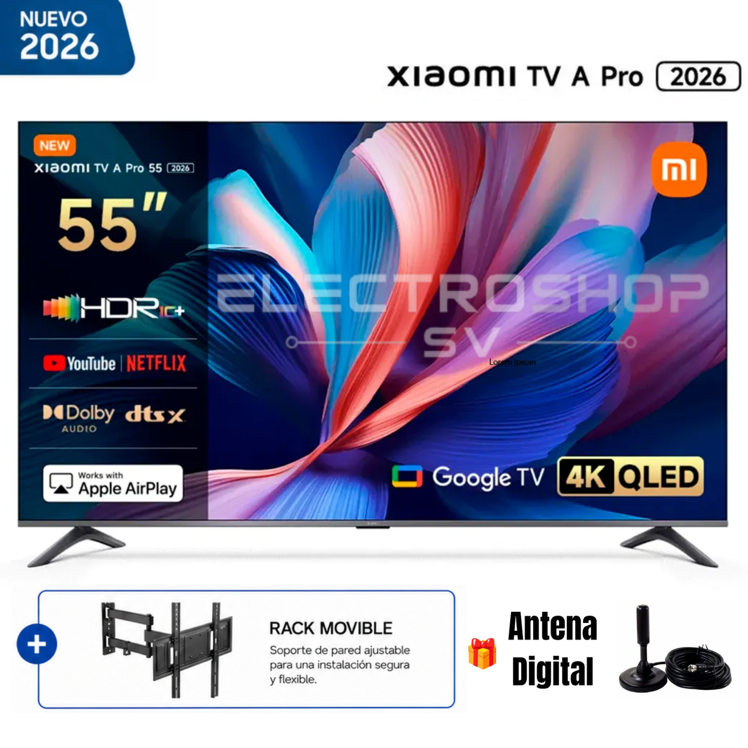 TELEVISOR XIAOMI QLED A PRO 55' UHD 4K GOOGLE TV L55MB-APPH 2026 + RACK + ANTENA - 1
