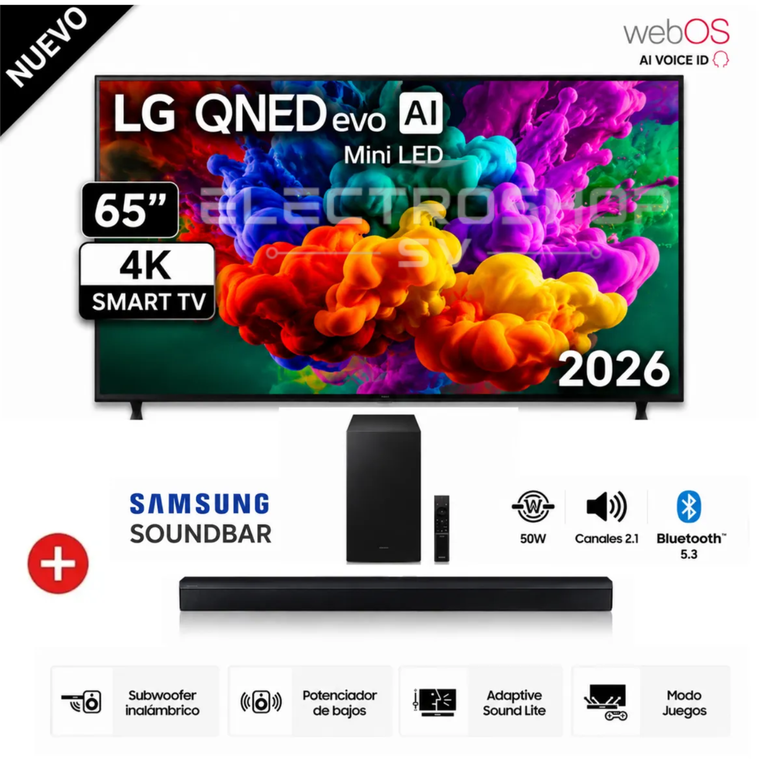 TELEVISOR LG 65 QNED MINILED 4K CON AI 65QNED65BSA + SOUNDBAR B450 - 1