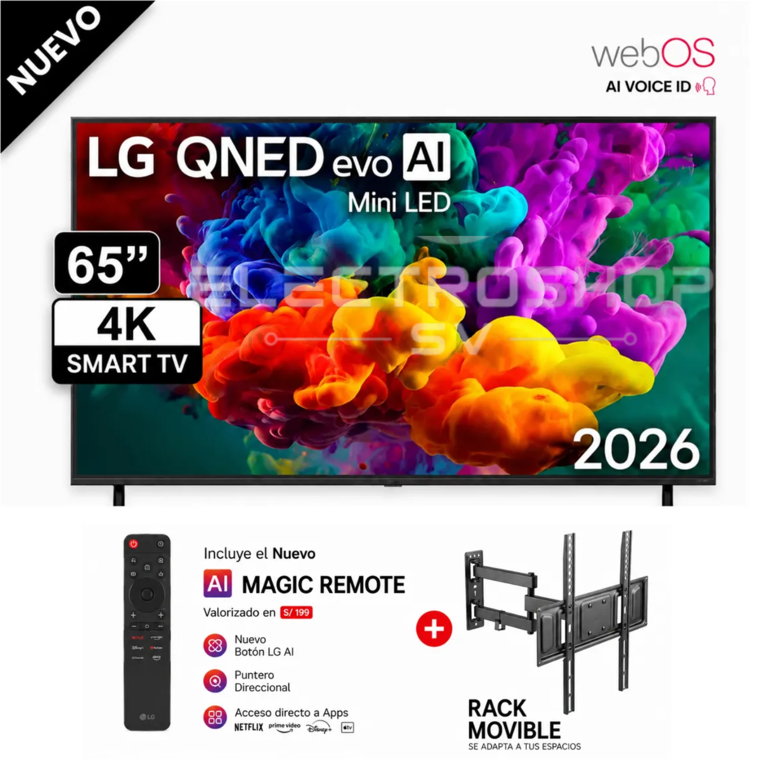 TELEVISOR LG 65 QNED MINILED 4K CON AI 65QNED65BSA + RACK - 1