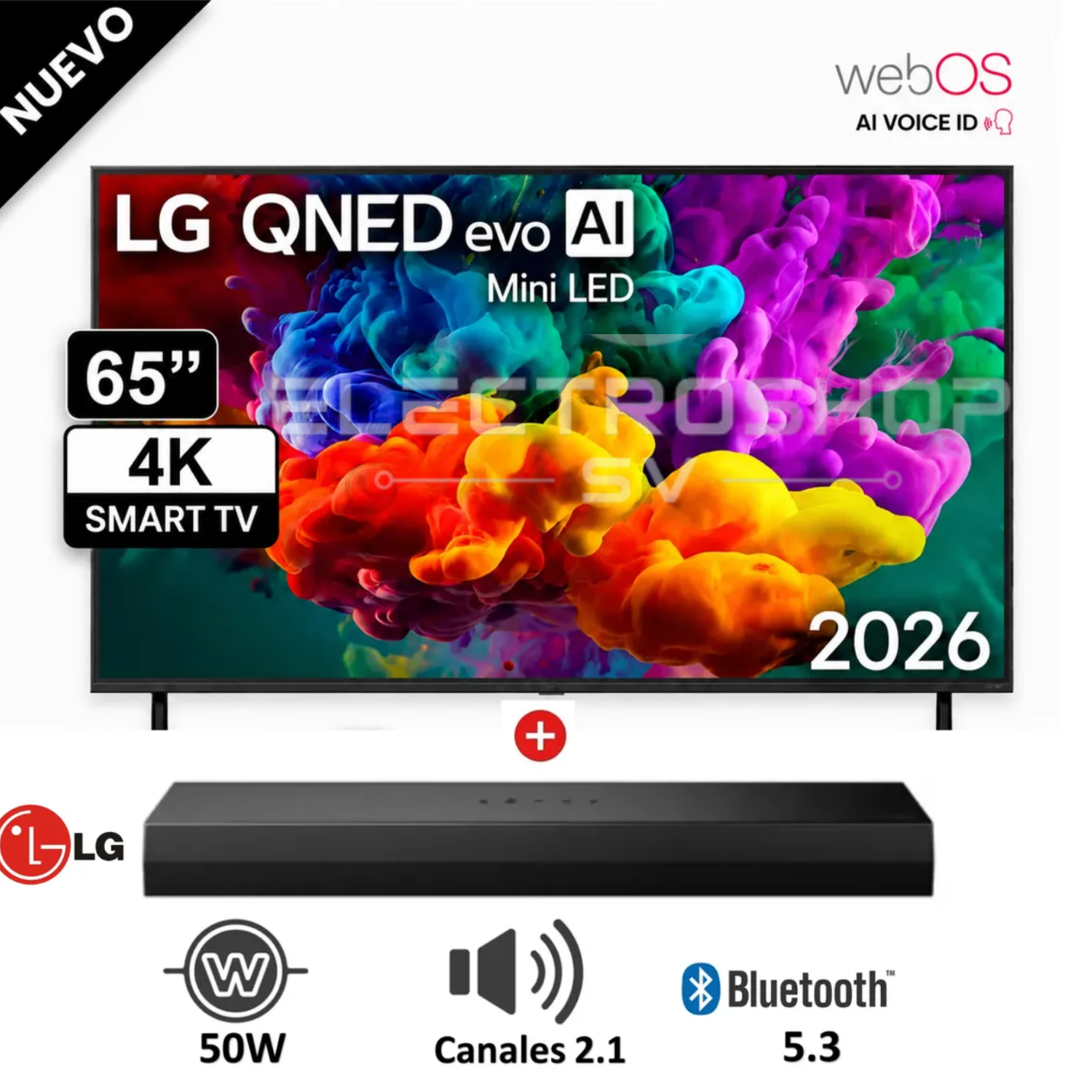 TELEVISOR LG 65 QNED MINILED 4K CON AI 65QNED65BSA + SOUNDBAR LG - 1