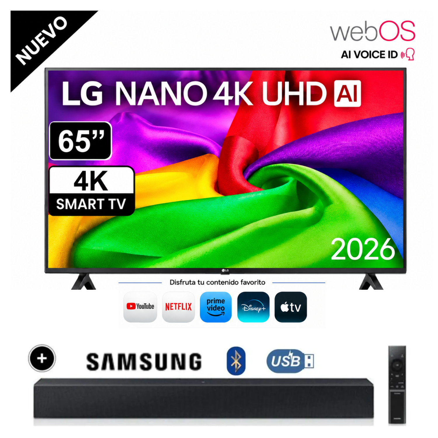 TELEVISOR LG 65' NANO 4K UHD AI SMART TV 2026 65NU800BPSBQ + SOUNDBAR SAMSUNG - 1