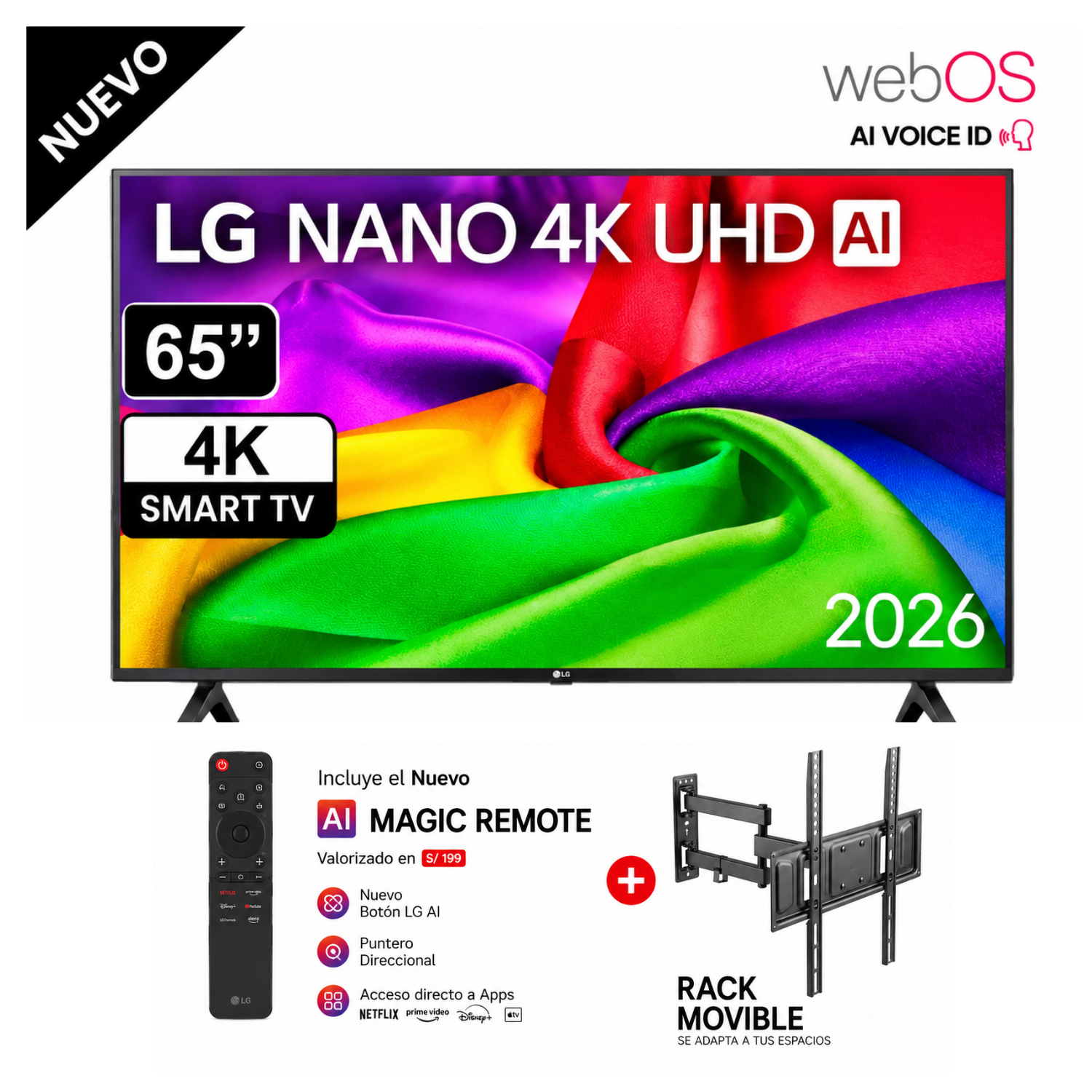 TELEVISOR LG 65' NANO 4K UHD AI SMART TV 2026 65NU800BPSBQ + RACK - 1