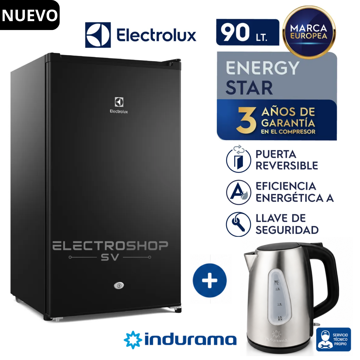 FRIGOBAR ELECTROLUX 90L PREMIUM BLACK ERD090G2HWB + HERVIDOR INDURAMA - 1