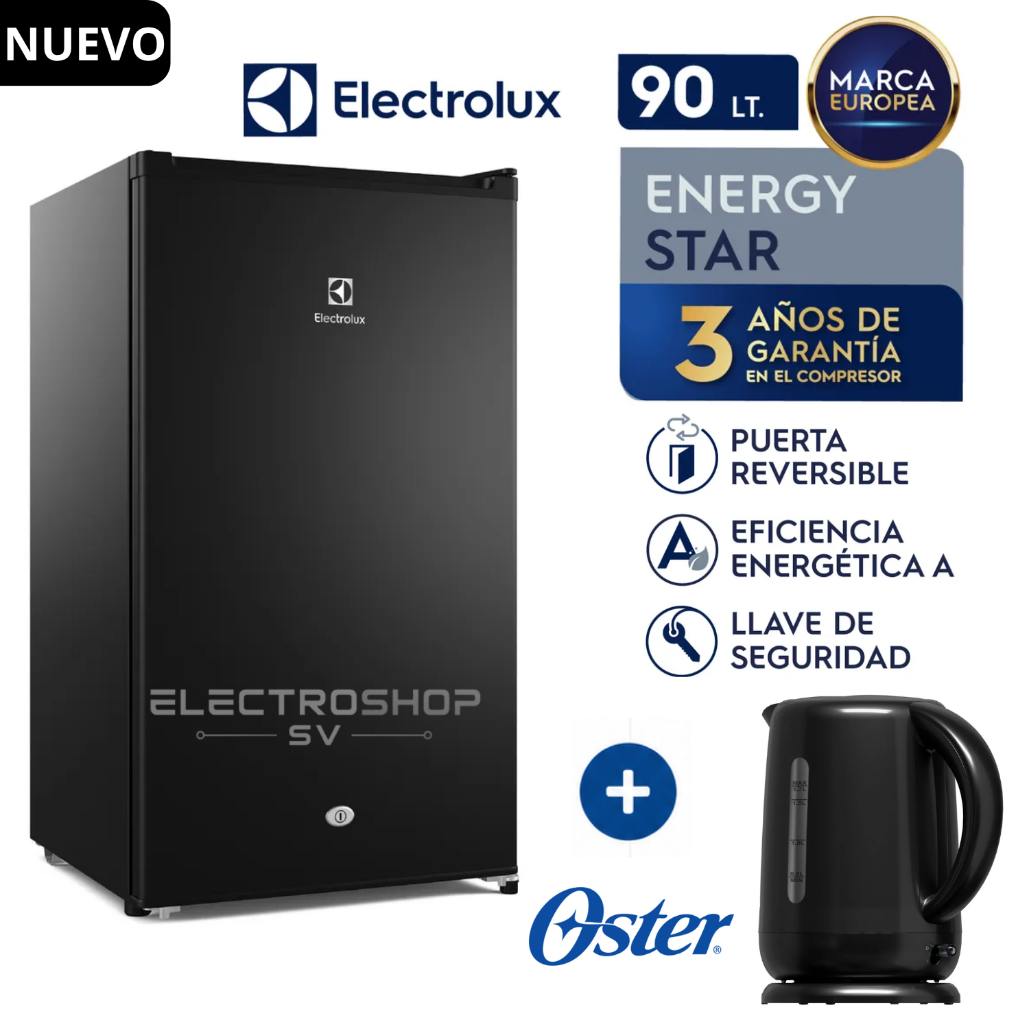 FRIGOBAR ELECTROLUX 90L PREMIUM BLACK ERD090G2HWB + HERVIDOR OSTER - 1