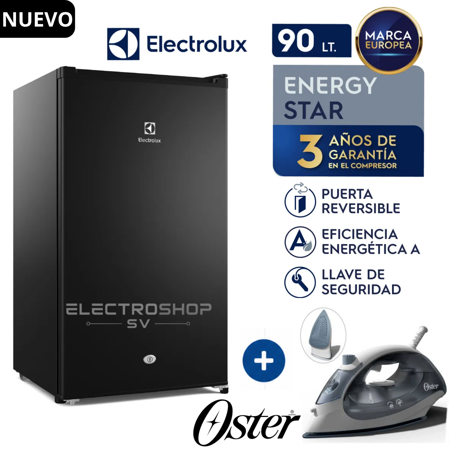 FRIGOBAR ELECTROLUX 90L PREMIUM BLACK ERD090G2HWB + PLANCHA OSTER - 1