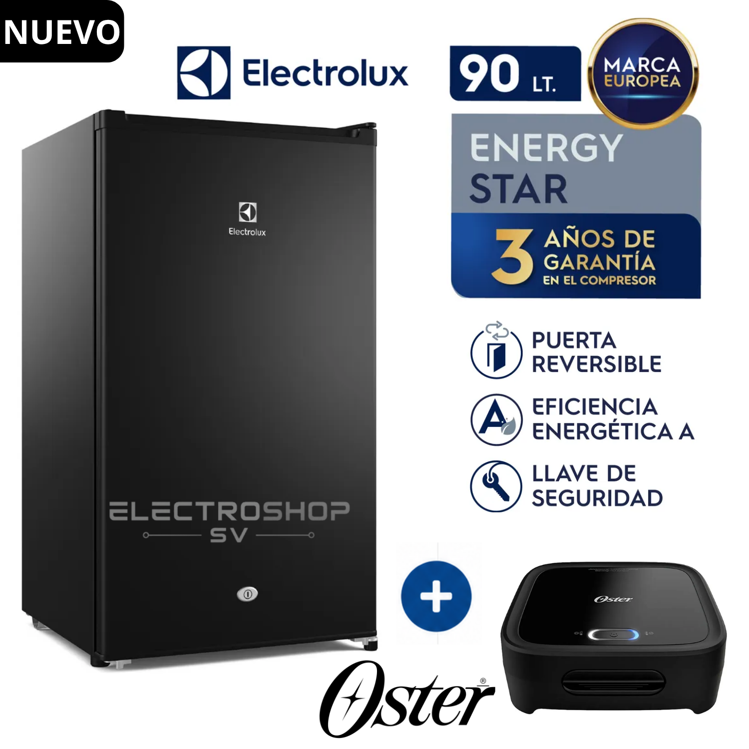 FRIGOBAR ELECTROLUX 90L PREMIUM BLACK ERD090G2HWB + SANDWICHERA OSTER - 1