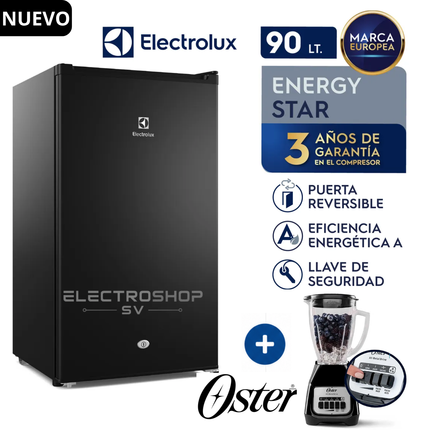 FRIGOBAR ELECTROLUX 90L PREMIUM BLACK ERD090G2HWB + LICUADORA OSTER - 1