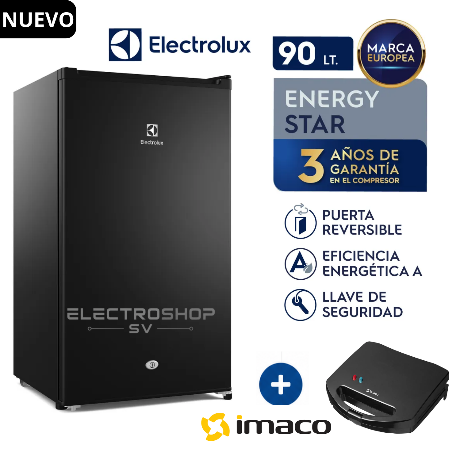 FRIGOBAR ELECTROLUX 90L PREMIUM BLACK ERD090G2HWB + SANDWICHERA IMACO - 1