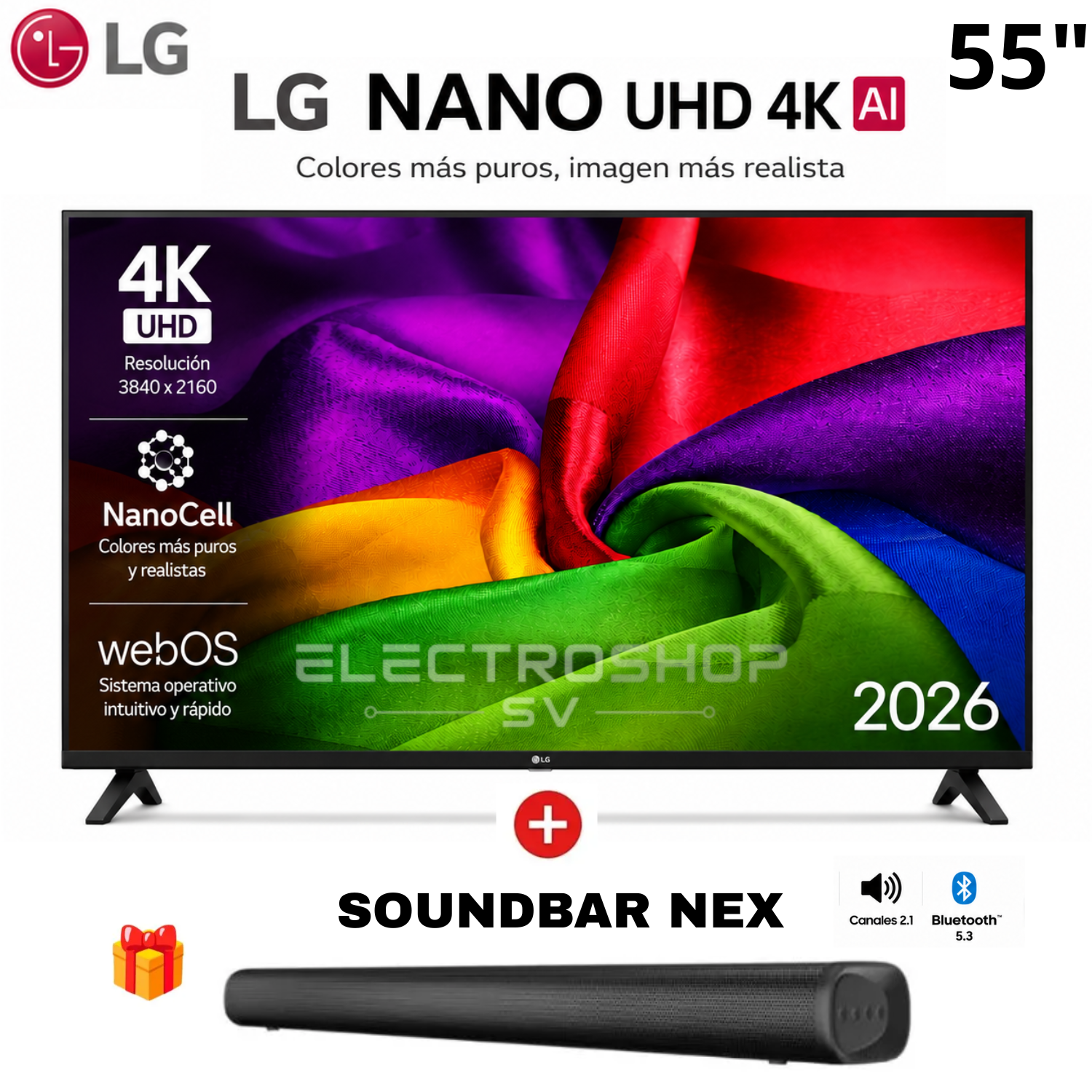 TELEVISOR SMART TV LG 4K ULTRA HD 55” 55NU800BPSB + SOUNDBAR NEX - 1