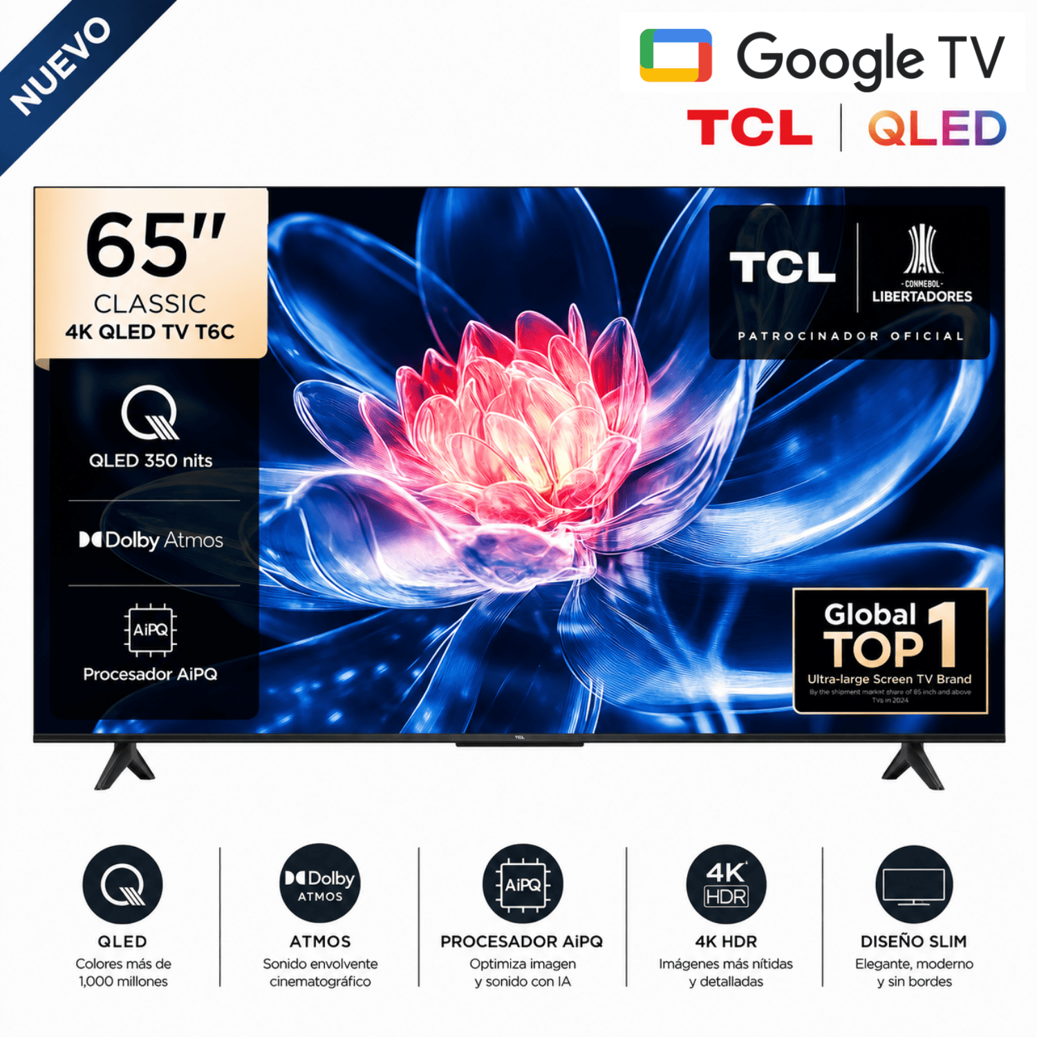 TELEVISOR TCL 65' QLED 4K UHD 65T6C – GOOGLE TV, DOLBY VISION, HDR10+ - 1