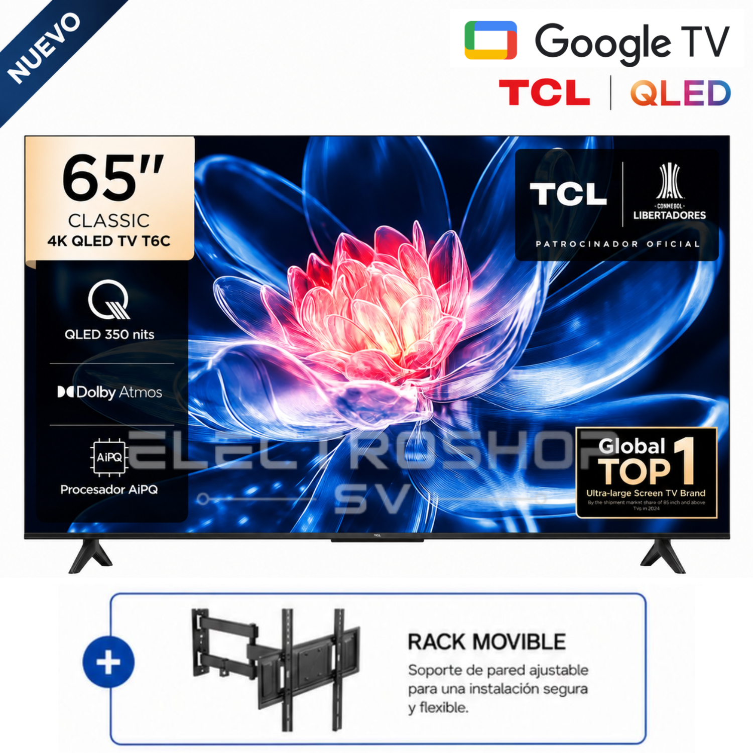 TELEVISOR TCL 65' QLED 4K UHD 65T6C  GOOGLE TV + RACK - 1