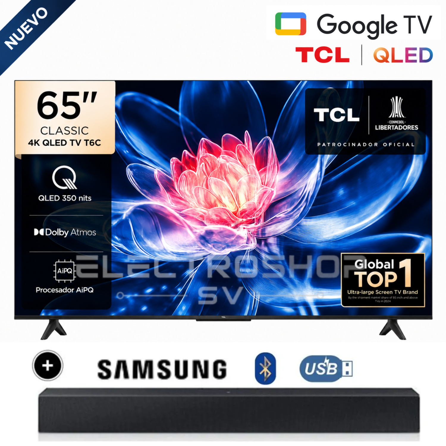 TELEVISOR TCL 65' QLED 4K UHD 65T6C GOOGLE TV + SOUNDBAR SAMSUNG - 1