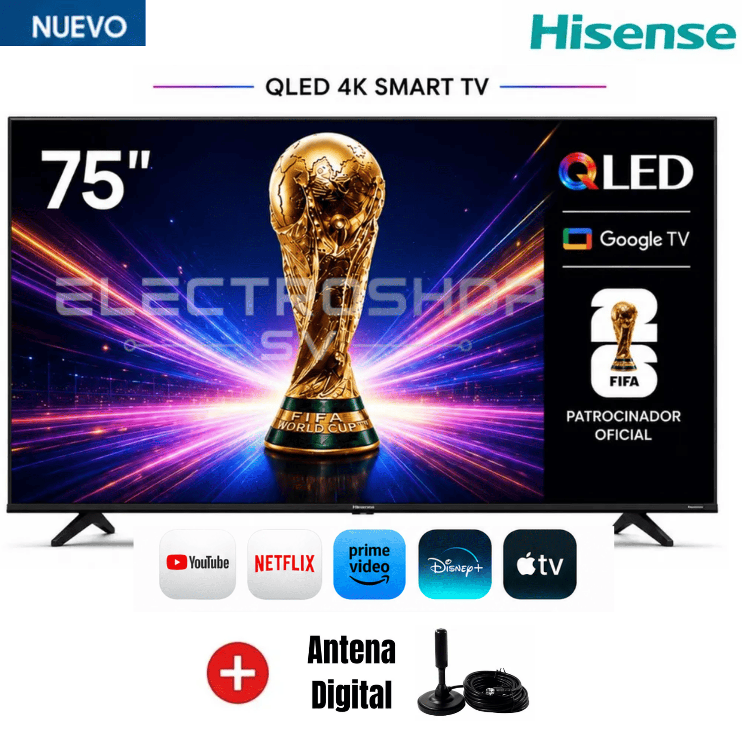 TELEVISOR HISENSE 75 QLED UHD 4K 75QD6N GOOGLETV + ANTENA - 1
