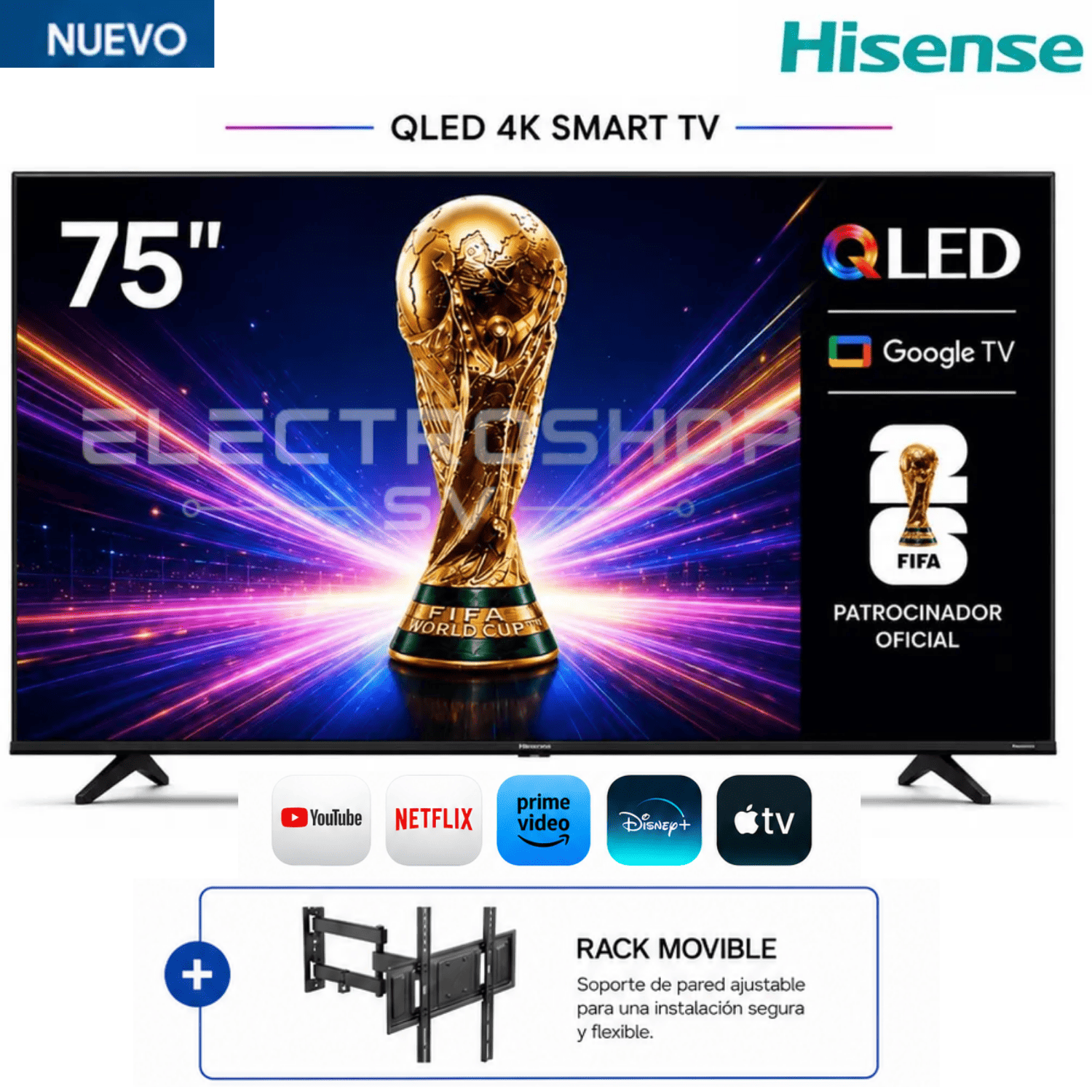 TELEVISOR HISENSE 75 QLED UHD 4K 75QD6N GOOGLETV + RACK - 1