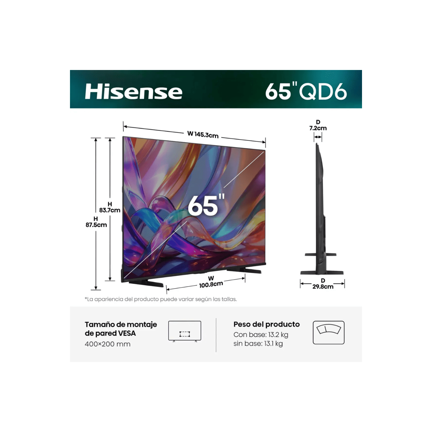 TELEVISOR HISENSE HI-QLE 65'' UHD 4K 65QD68SG GOOGLE TV 2026 - 2