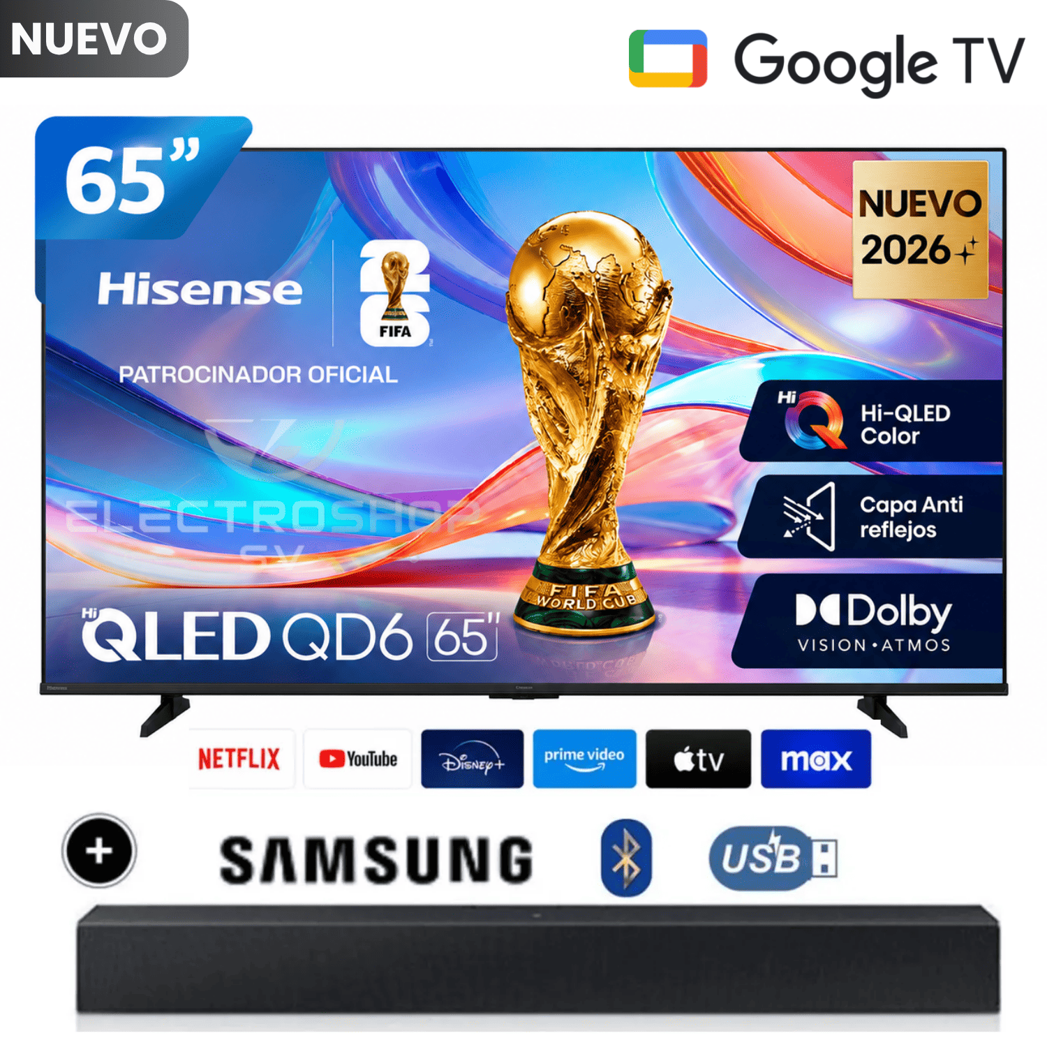 TELEVISOR HISENSE 65 HI-QLED 4K MATE 65QD68SG SMART TV + SOUNDBAR SAMSUNG - 1