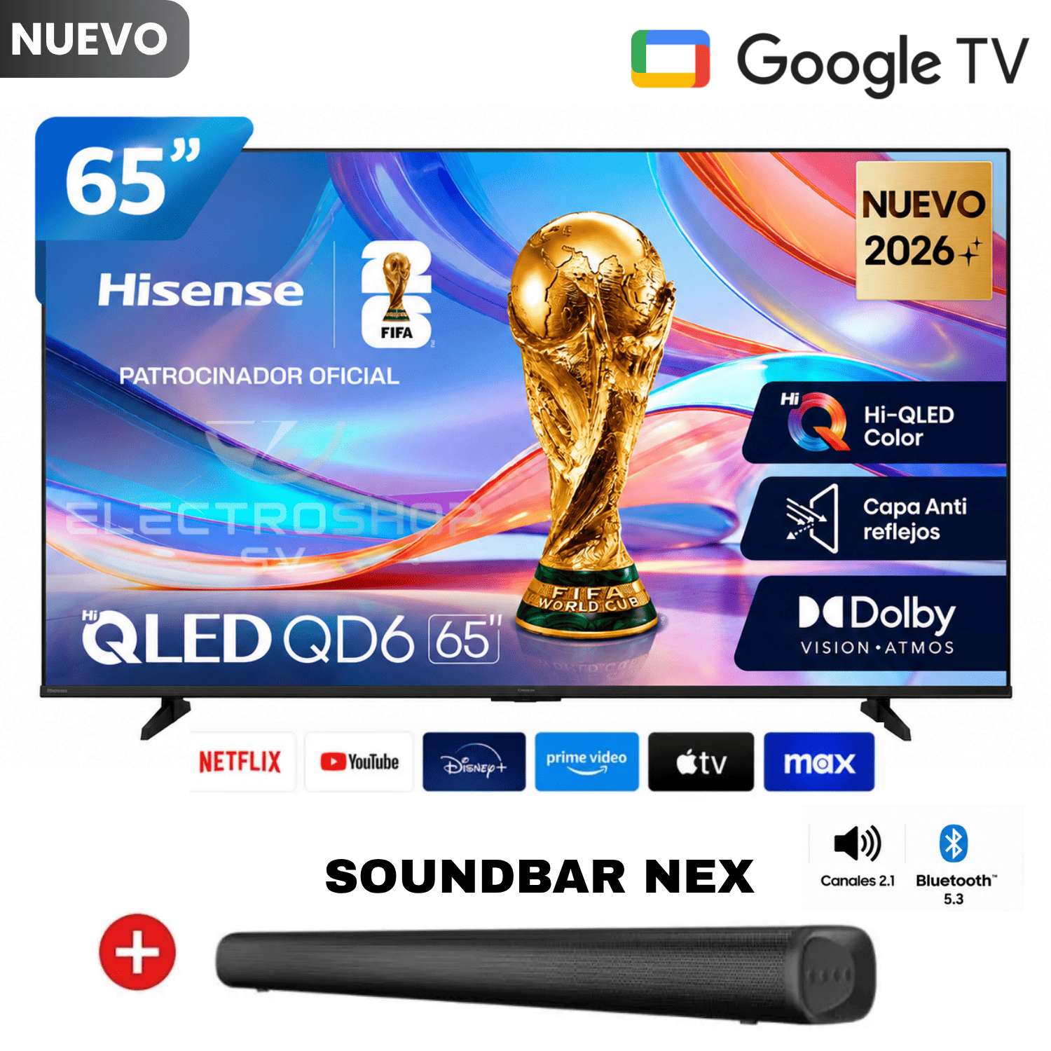 TELEVISOR HISENSE 65 HI-QLED 4K MATE 65QD68SG SMART TV + SOUNDBAR NEX - 1