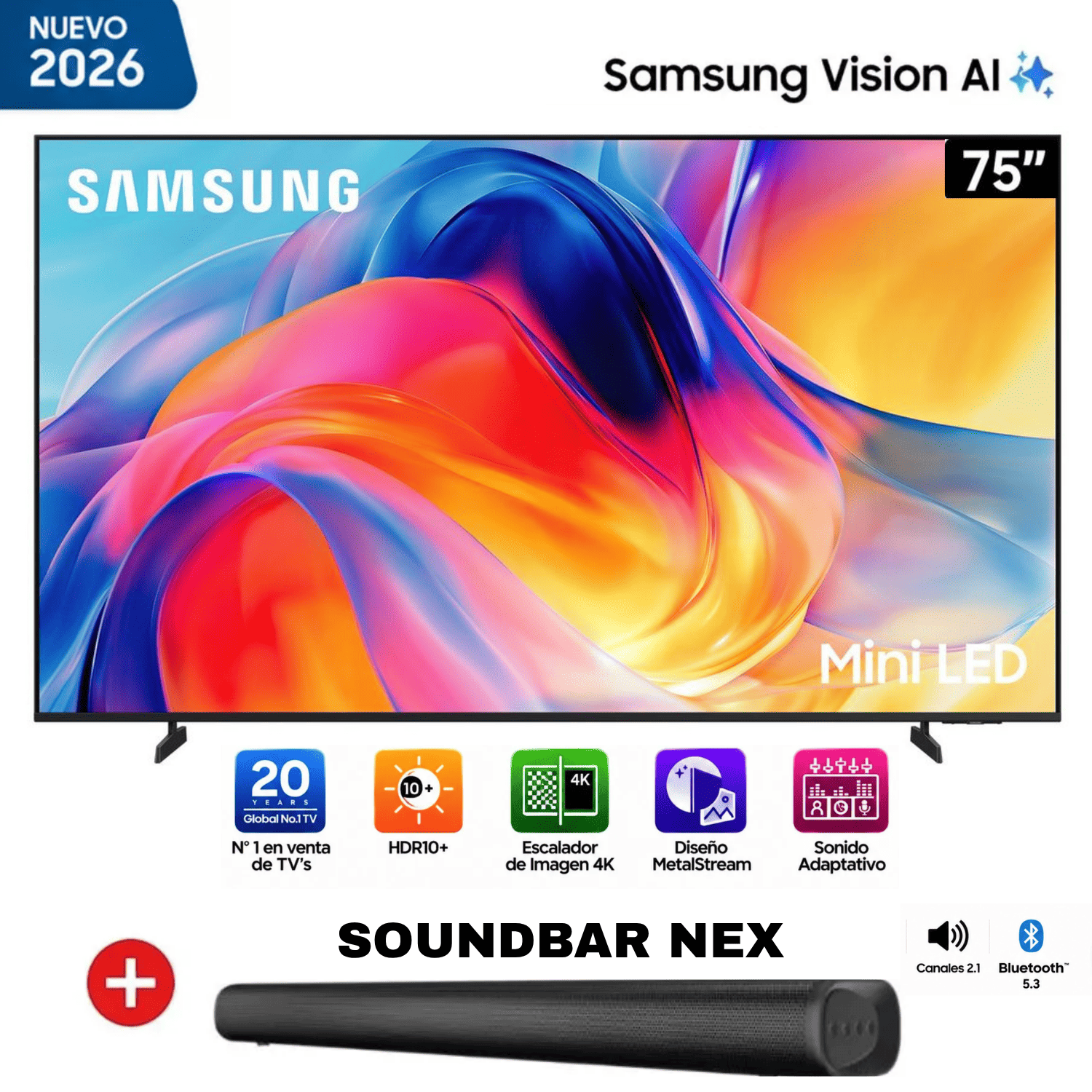 TELEVISOR SAMSUNG 75 MINI LED M70H VISION AI SMART TV 2026 + SOUNDBAR NEX - 1