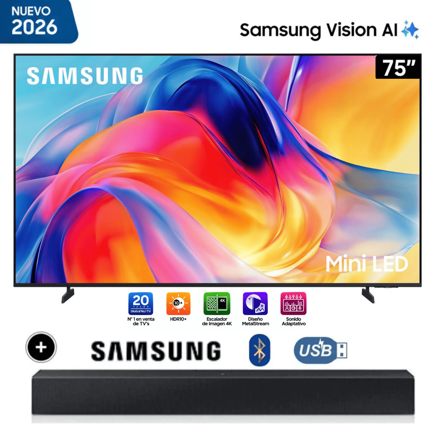 TELEVISOR SAMSUNG 75 MINI LED M70H VISION AI SMART TV 2026 + SOUNDBAR SAMSUNG - 1