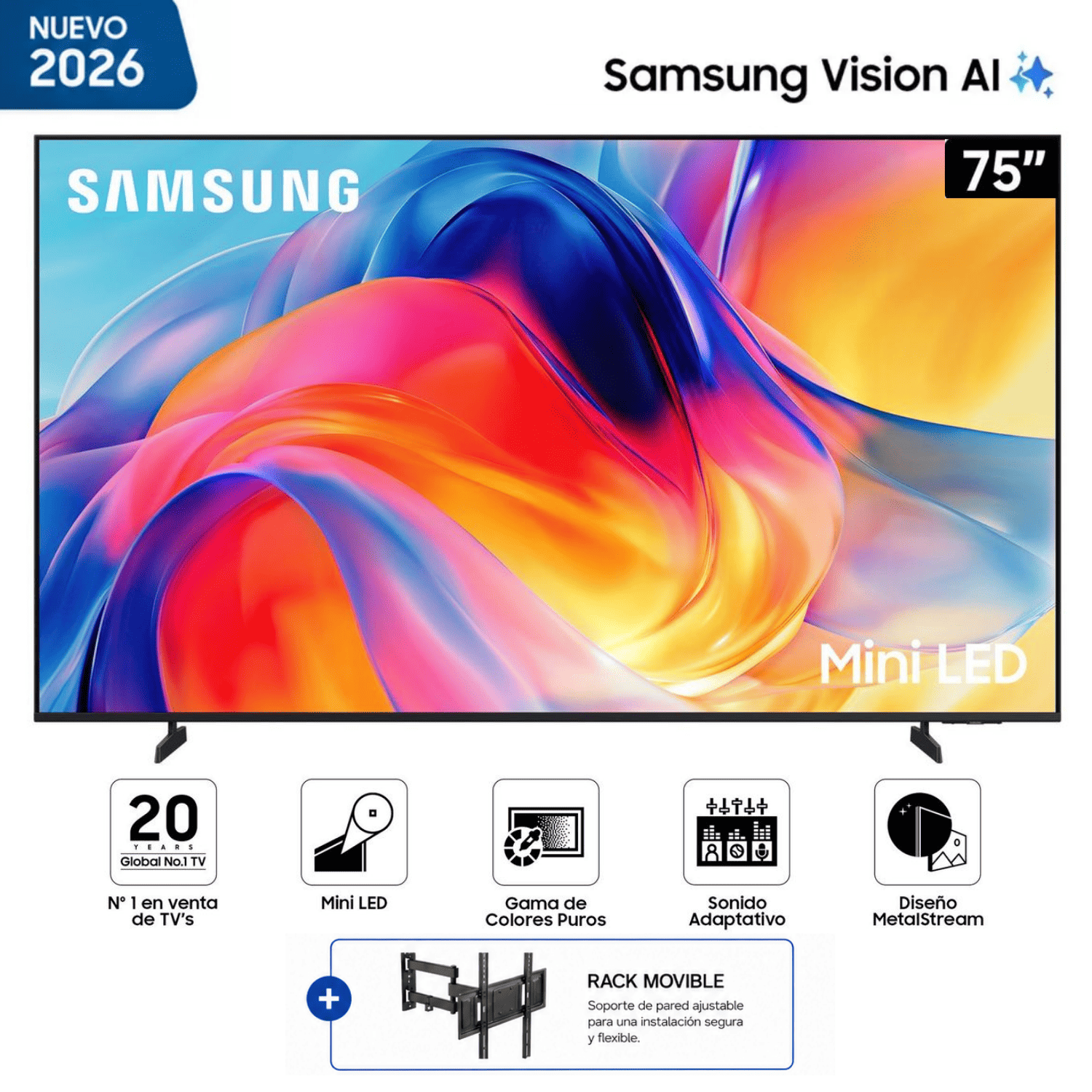 TELEVISOR SAMSUNG 75 MINI LED M70H VISION AI SMART TV 2026 + RACK - 1