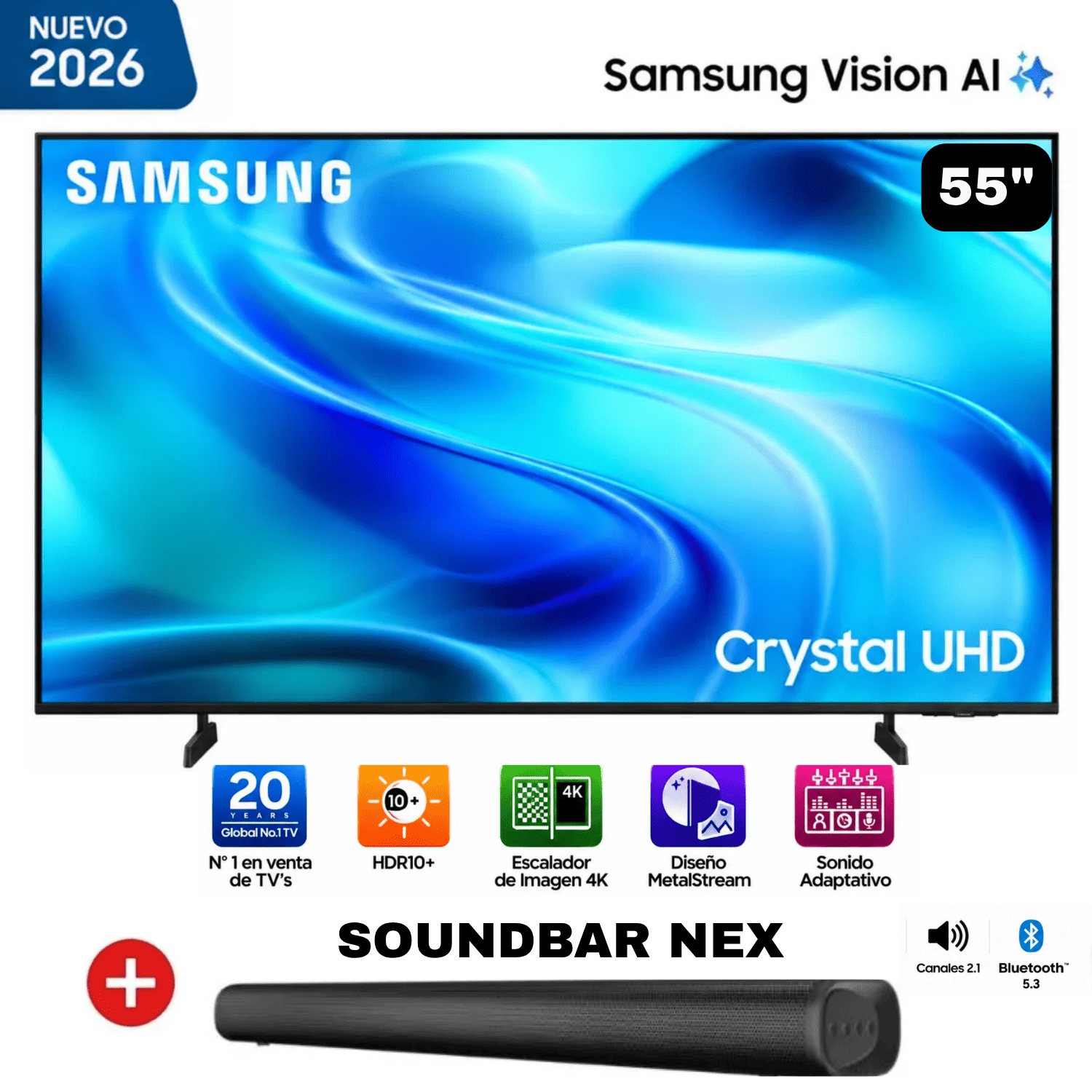 TELEVISOR SAMSUNG 55' SMART CRYSTAL UHD 4K 55U8000HG 2026 + SOUNDBAR NEX - 1